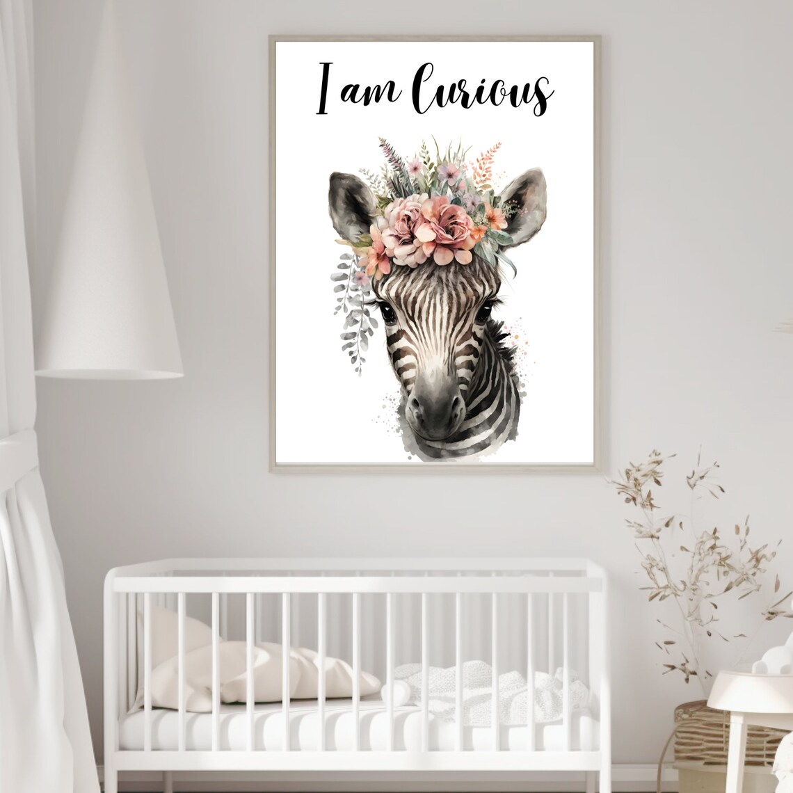 I Am Curious Zebra Flower Crown Nursery Watercolor Art Print - Image 7