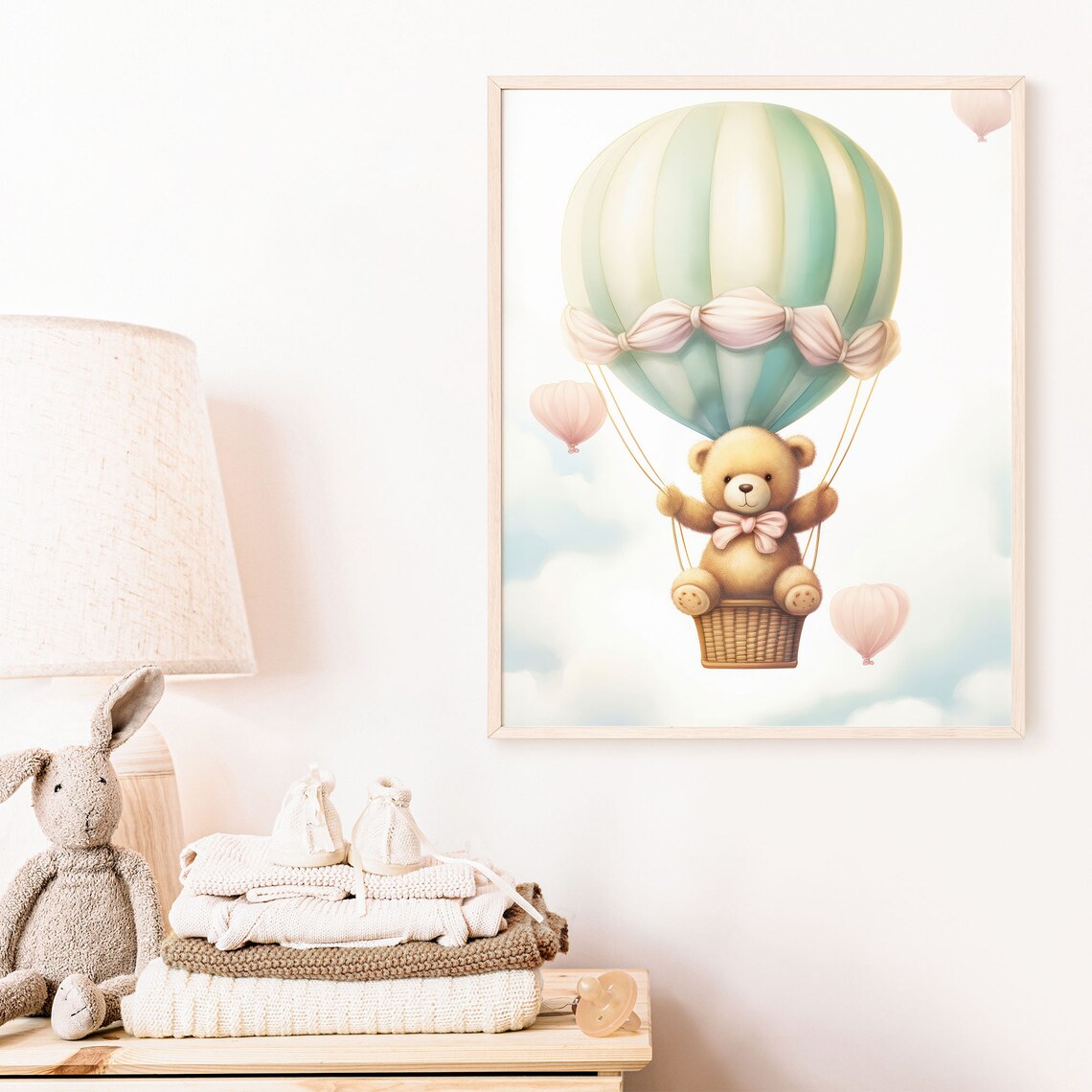 Teddy Bear in Hot Air Balloon Pastel Nursery Baby Room Decor Poster - Image 8