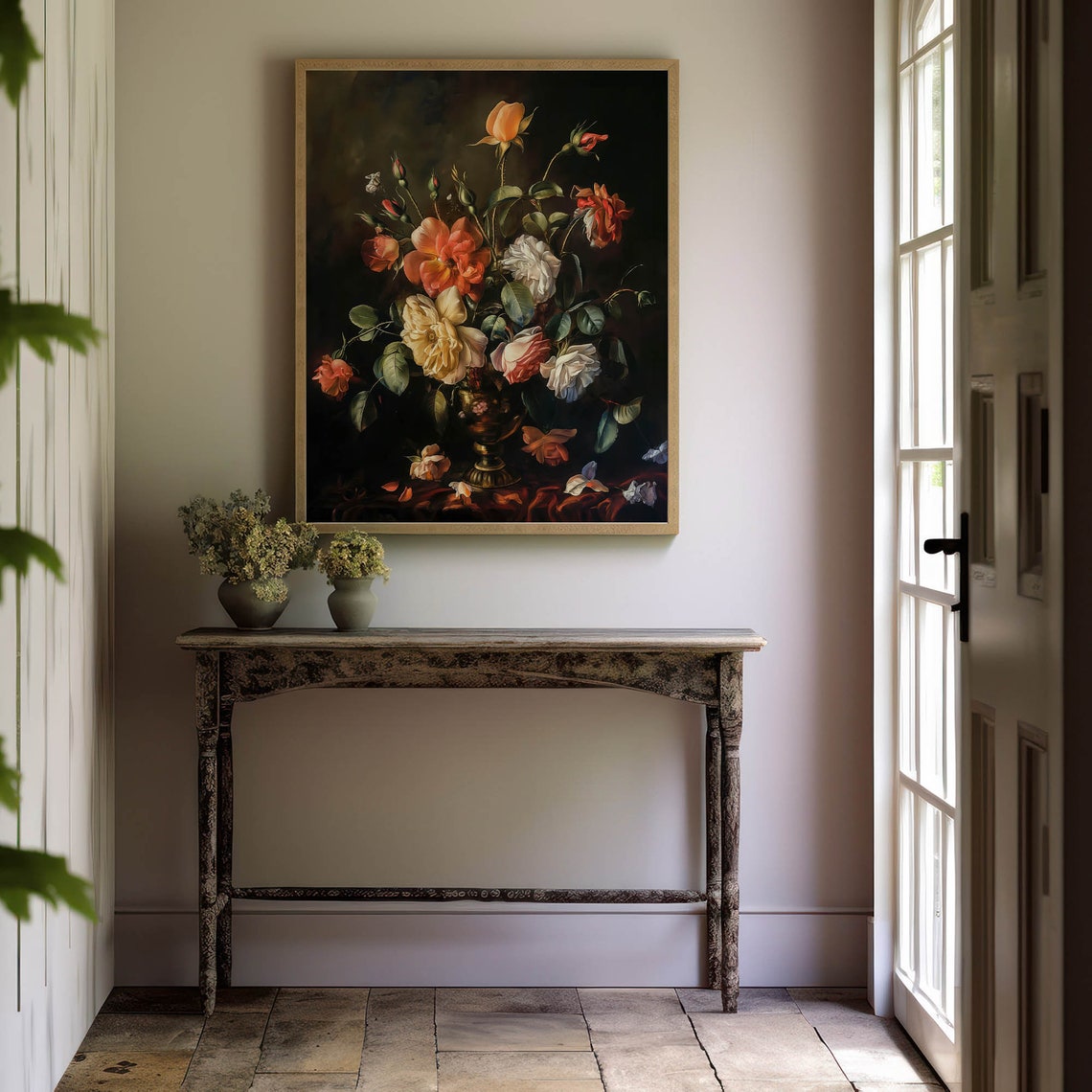 Moody Dark Floral Roses Bouquet Dutch Master Still Life Art Print - Image 8