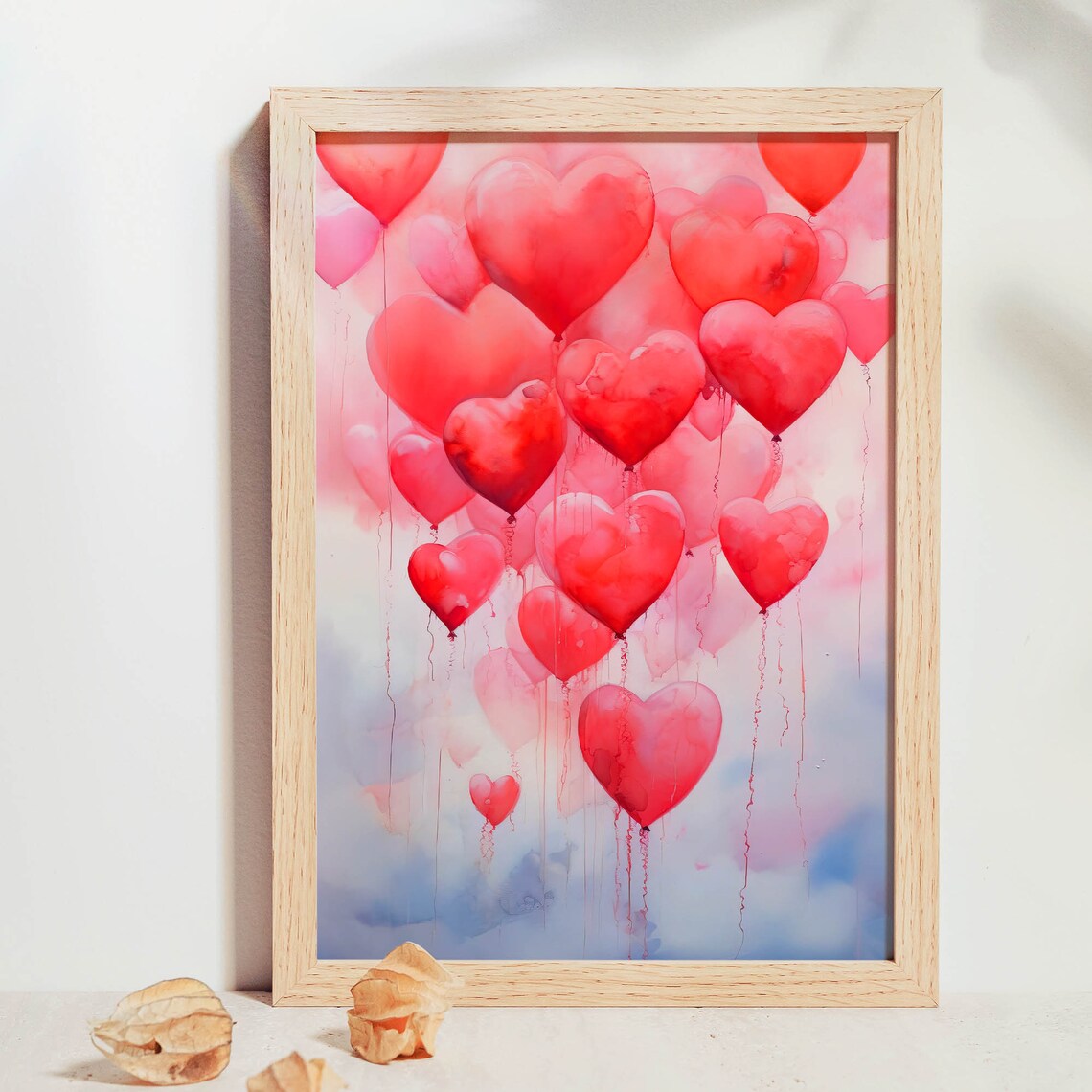 Romantic Pink Heart Balloons Bunch Watercolor Valentine Poster - Image 4