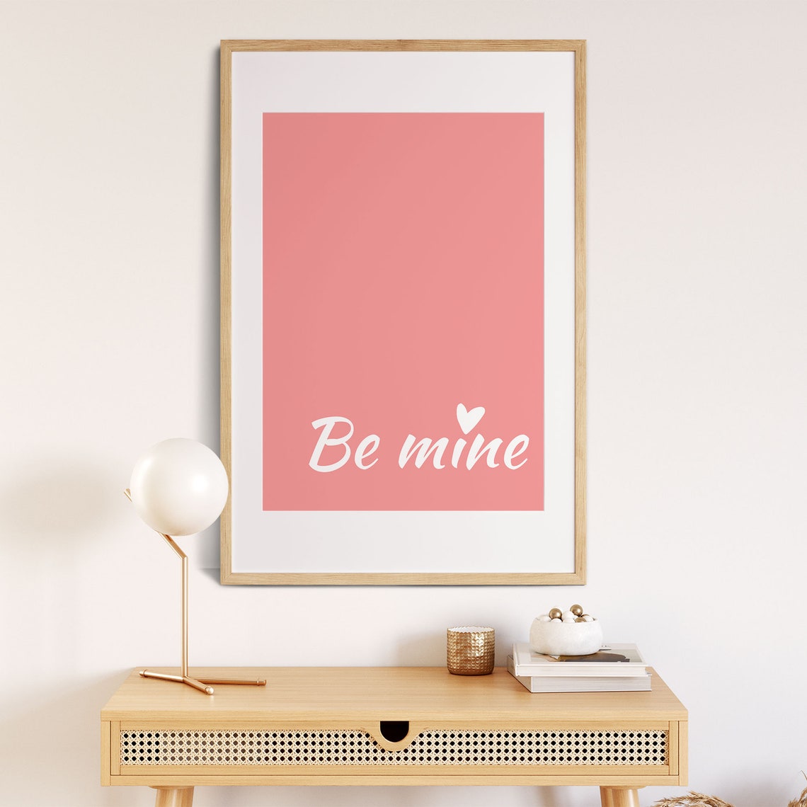 Romantic Be Mine Script Coral Pink Valentine Heart Wall Poster - Image 8