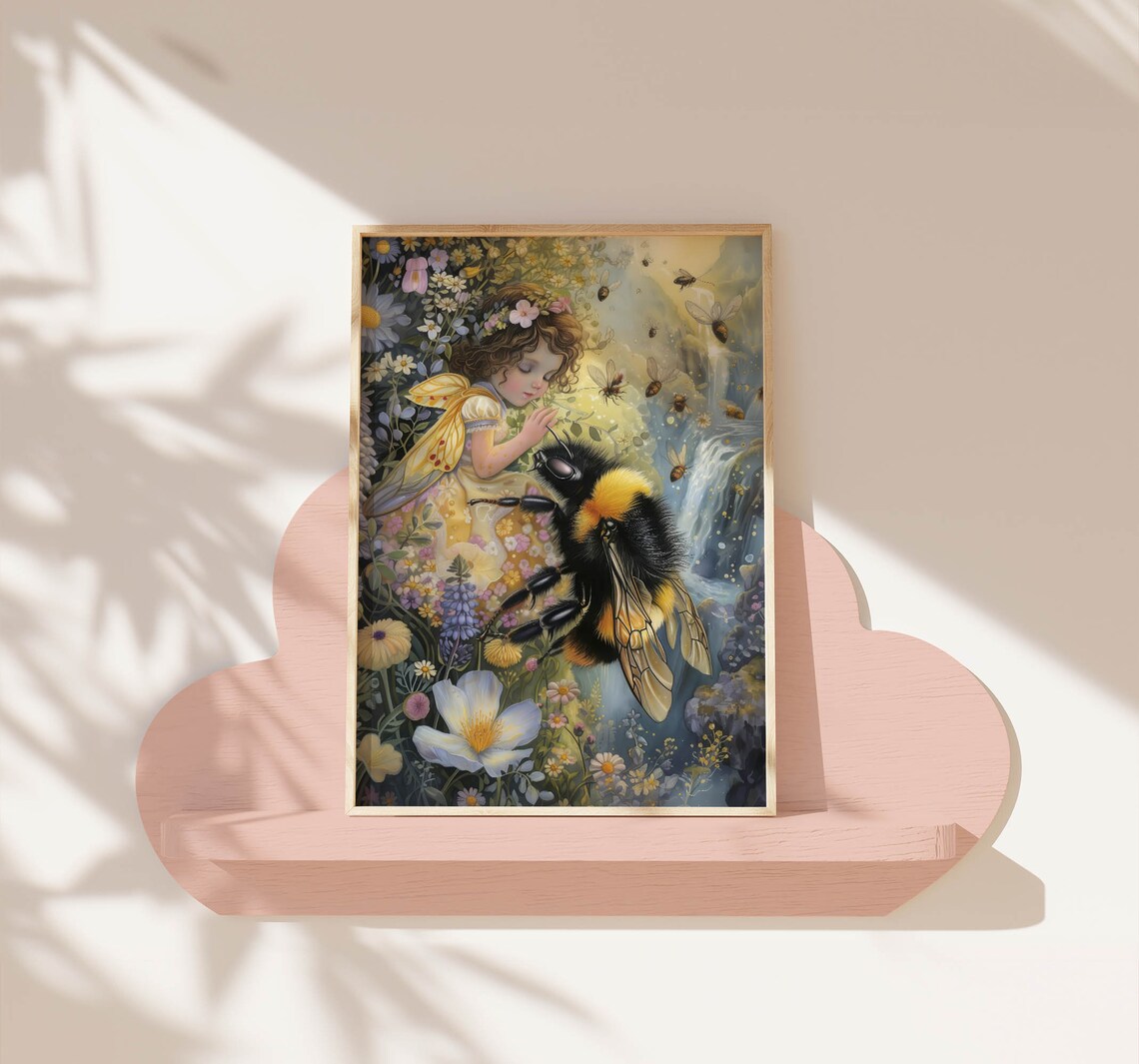 Little Fairy Girl Giant Bumblebee Wildflower Garden Fantasy Poster - Image 7