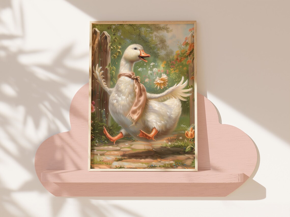 Silly Goose In Dahlias Wall Art Cute Goose Wearing A Scarfe Fairytale Print Whimsical Farmhouse Nursery Decor Vintage Kids Room Poster - Image 7