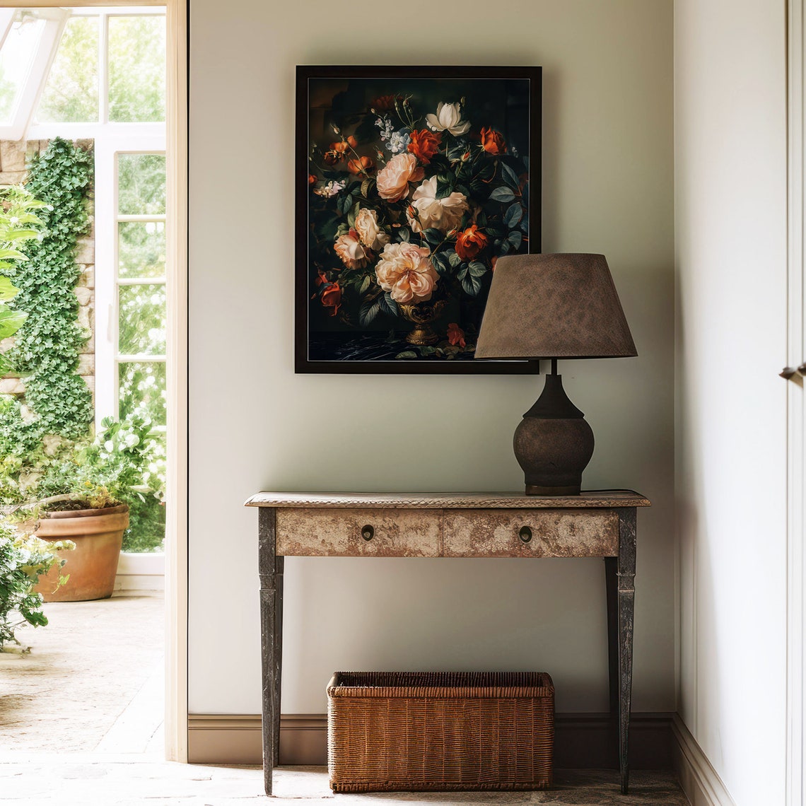 Dark Academia Roses Still Life Vintage Floral Bouquet Wall Decor Print - Image 3