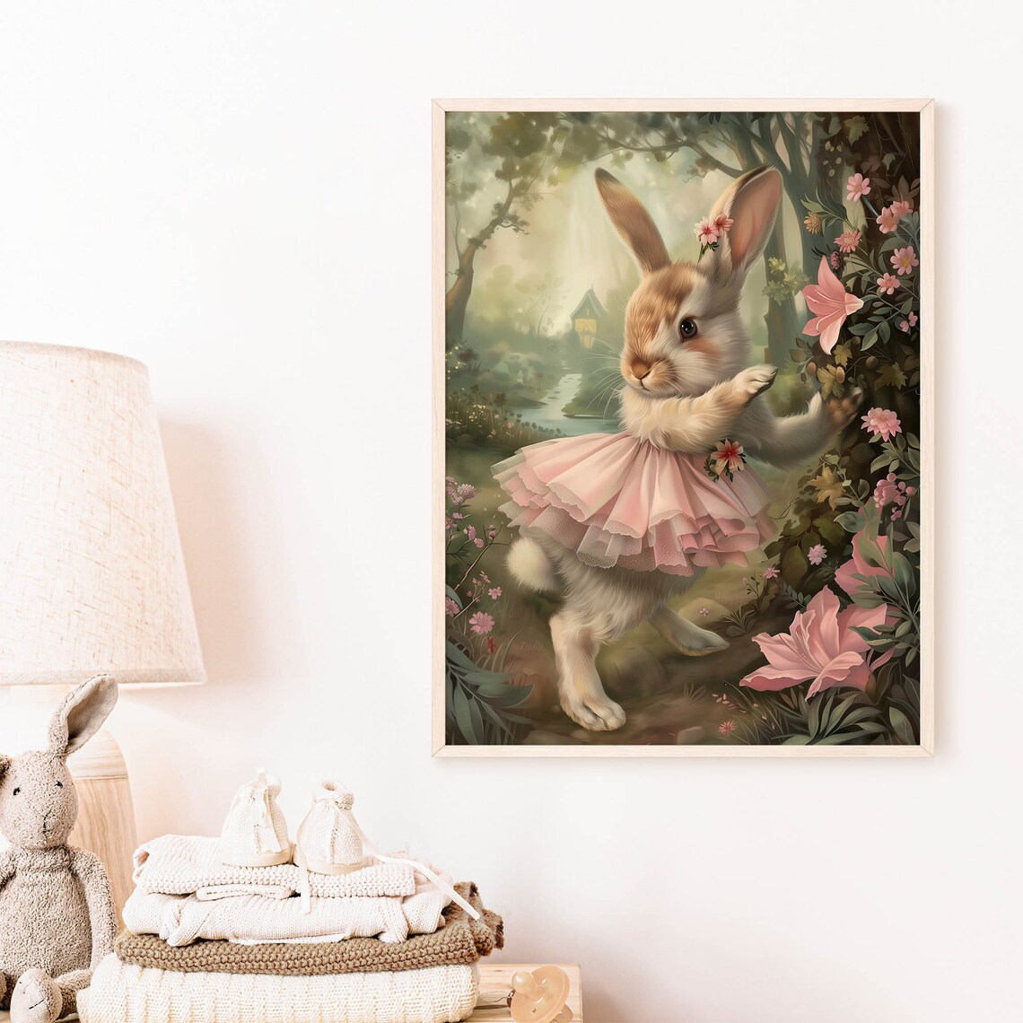 Bunny In Pink Tutu Dancing Flower Forest Cottage Storybook Poster - Image 8