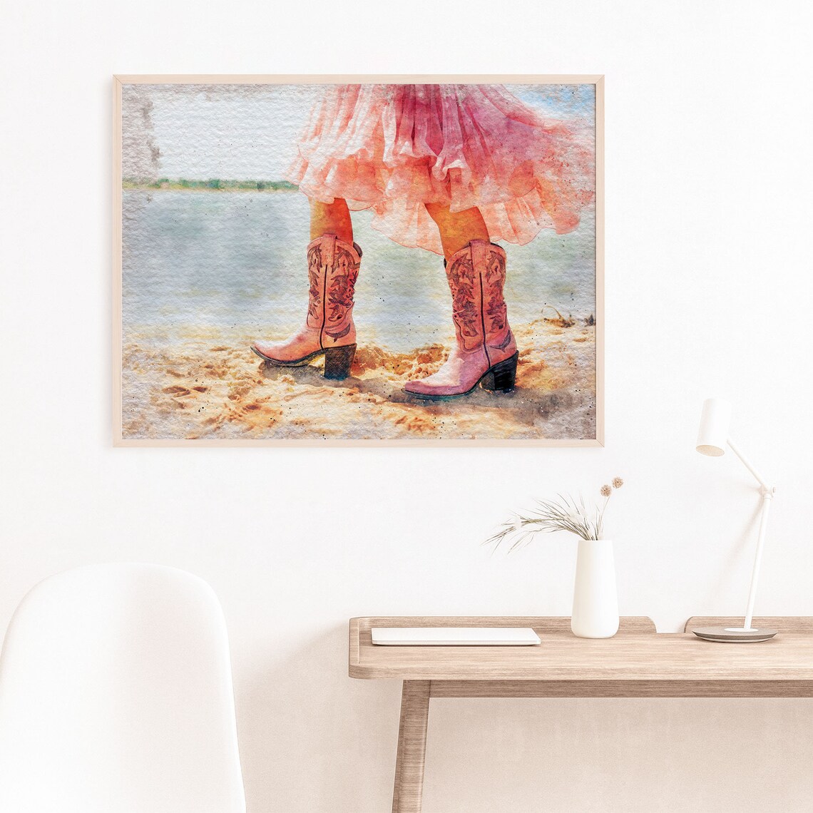 Coastal Artful Girly Cowgirl Instant Cowgirl In Pink Tutu Boots Watercolor Print Girly Preppy Wall Art Gift West01 - Image 3