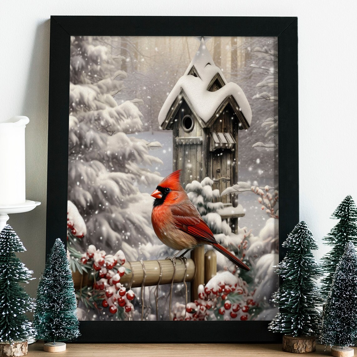 Christmas Red Cardinal Winter Snow Art Print - Image 7