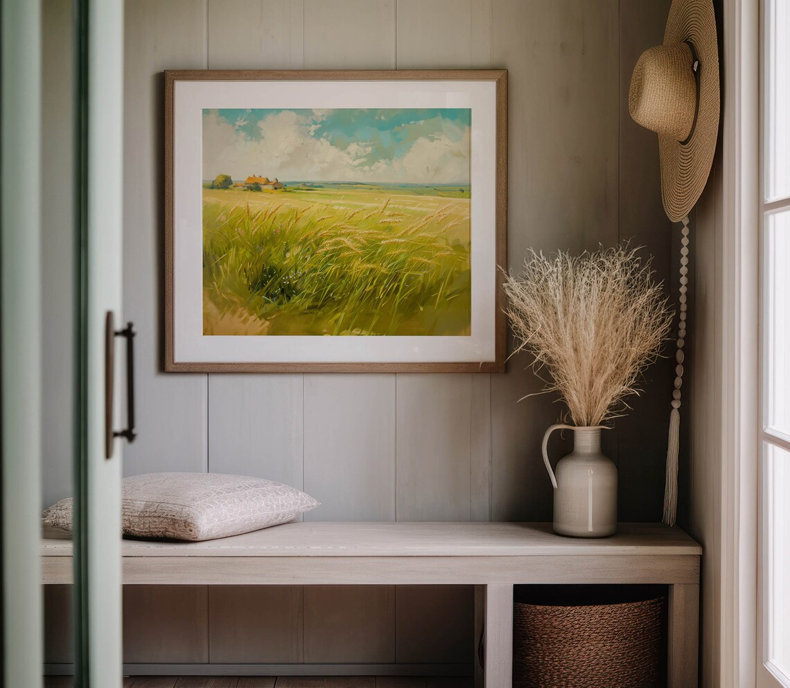 Golden Wheat Field Farmhouse Impressionist Oil Painting Country View Poster - Image 8