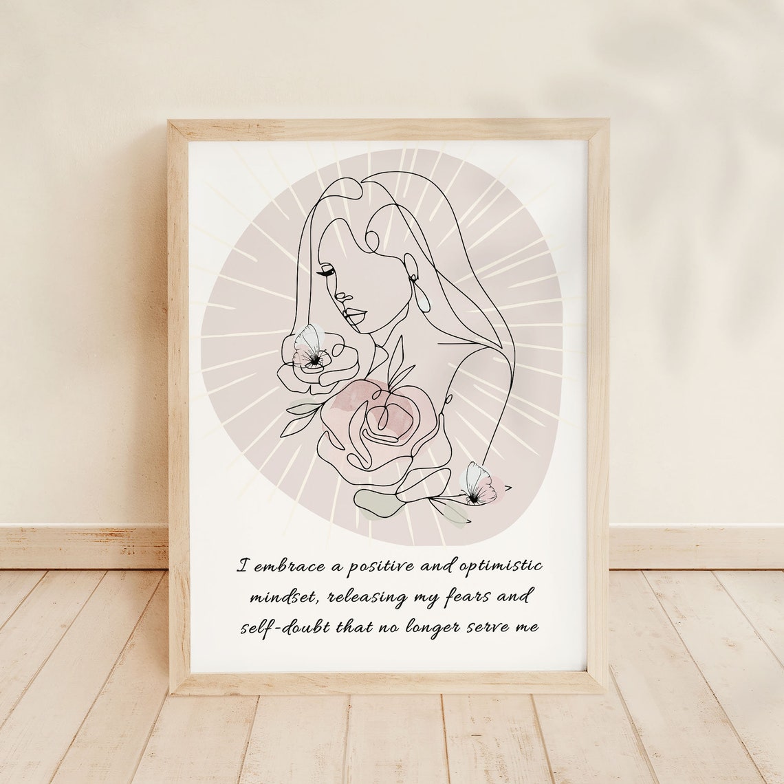 Positive Mindset Affirmation Boho Line Art Woman Floral Poster - Image 4