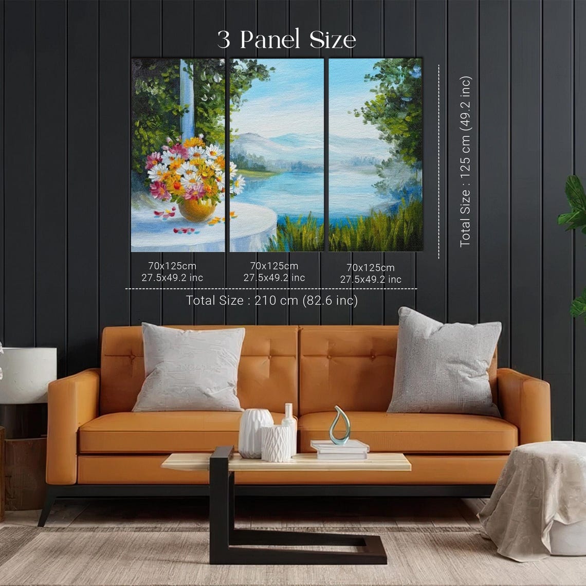Flower Bouquet In Gold Vase Overlooking Serene Lake View Poster - Image 2