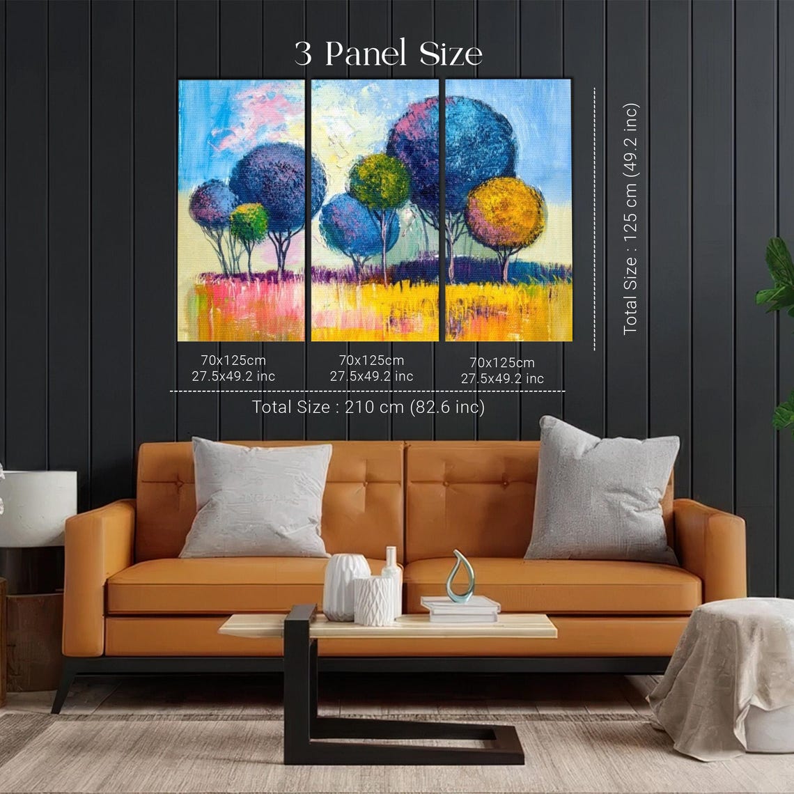 Abstract Round Blue Trees Over a Golden Field Painting Poster - Image 2