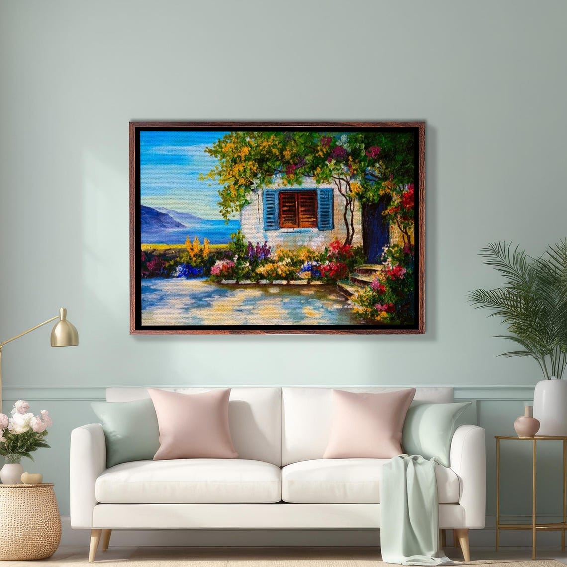 Mediterranean Seaside Villa with Flowering Garden Impressionist Poster