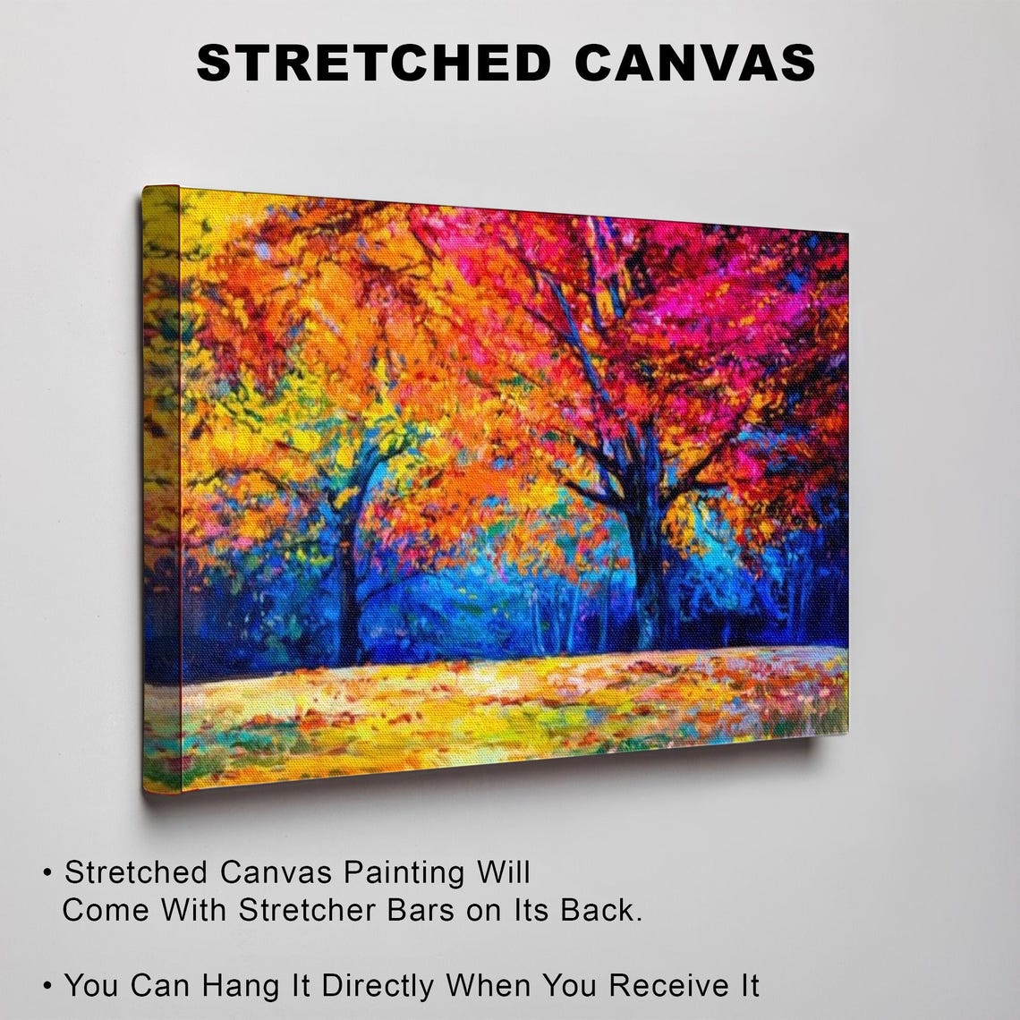 Vivid Autumn Trees In Red Orange Blue Bold Impressionist Poster - Image 3