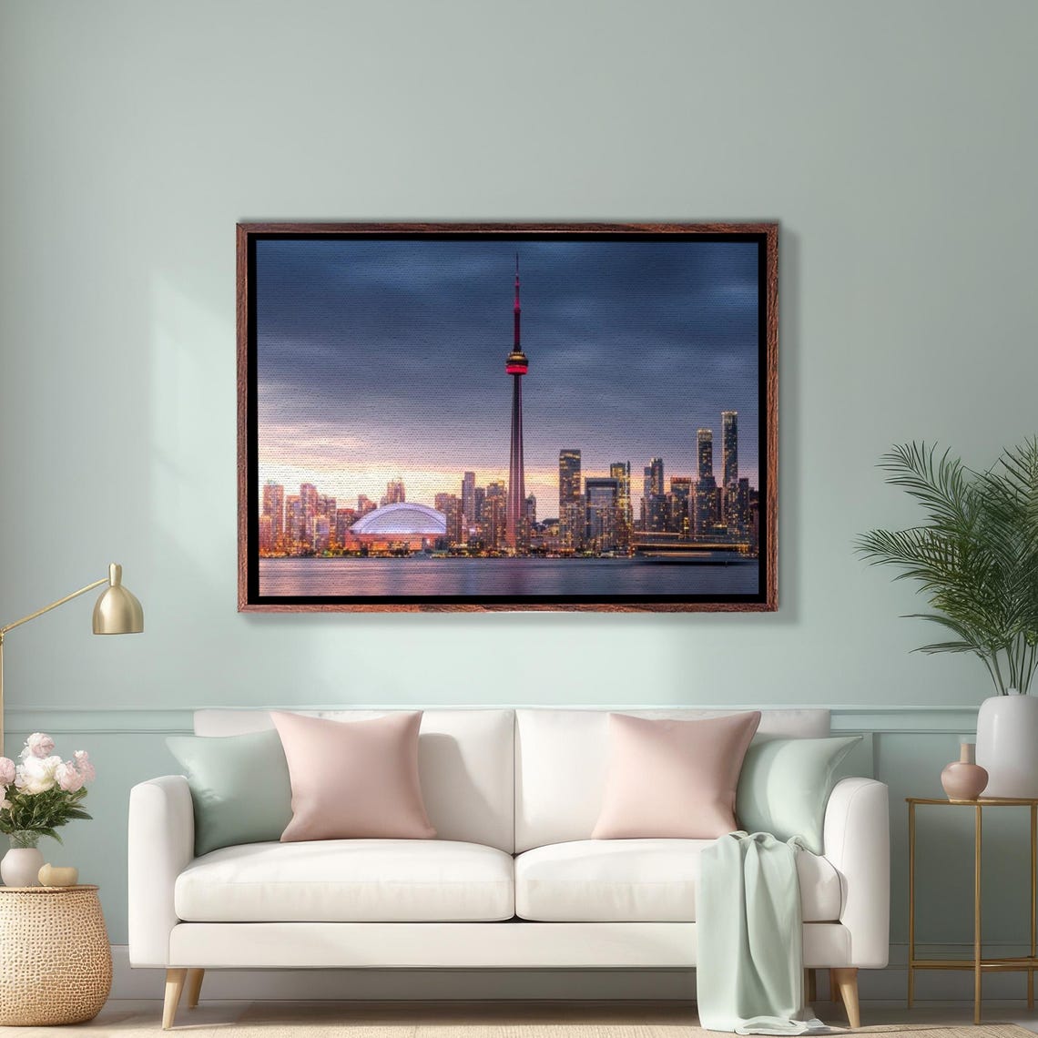 Toronto CN Tower Skyline Glowing At Dusk Over Lake Ontario Poster