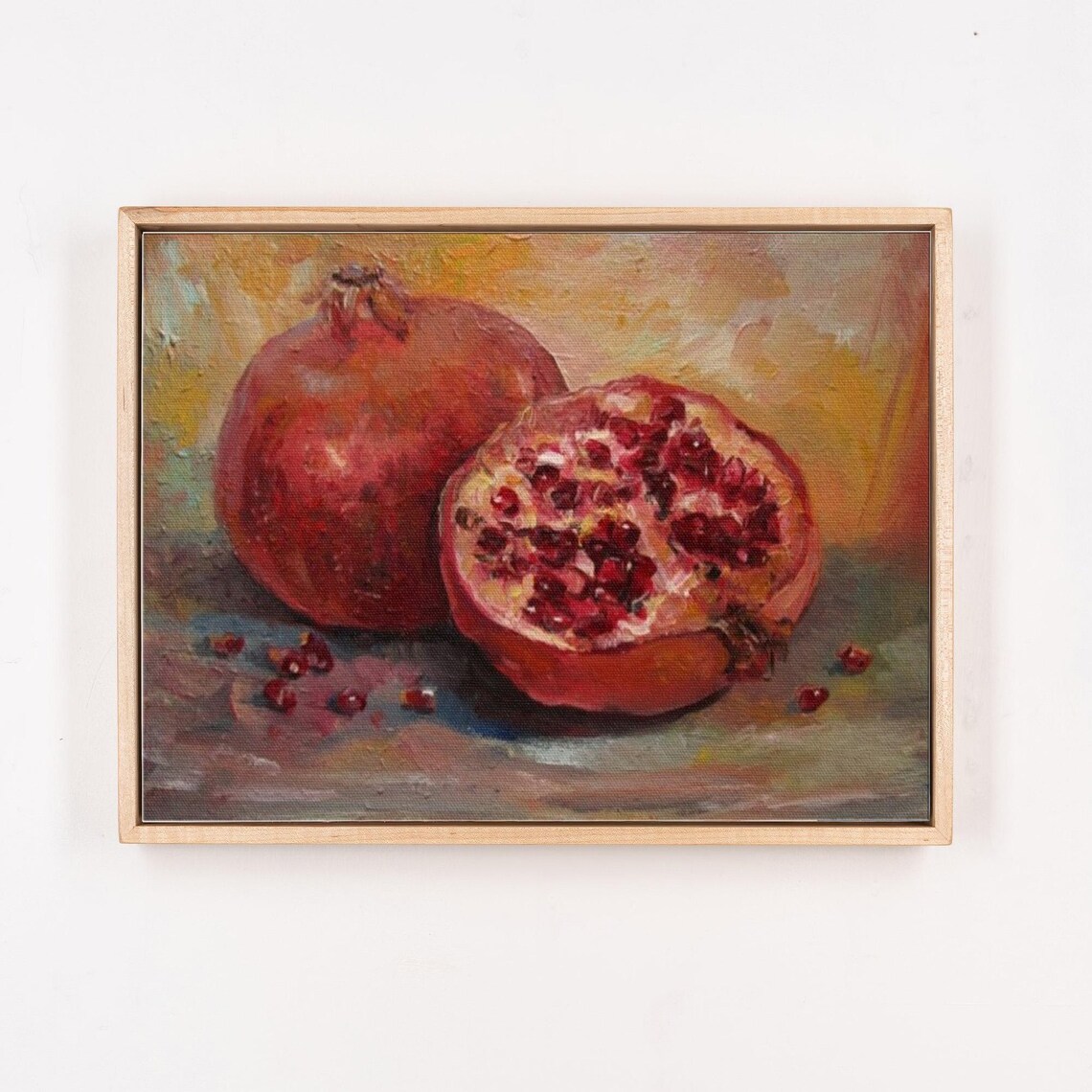 Ripe Red Pomegranate Still Life In Warm Oil Painting Tones Poster - Image 4