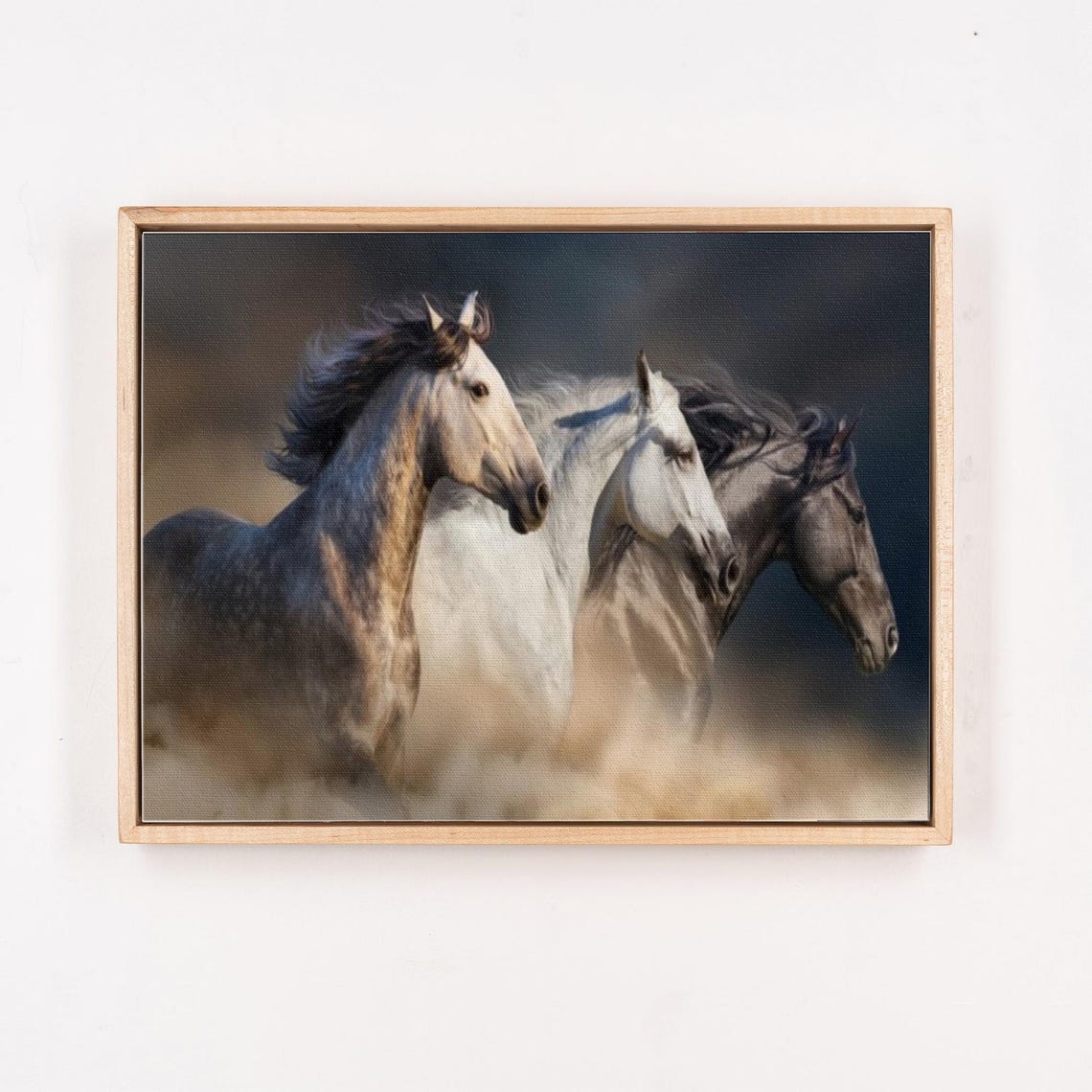 Three Galloping Horses In Dust Wild Herd Painting Canvas Wall Art - Image 4
