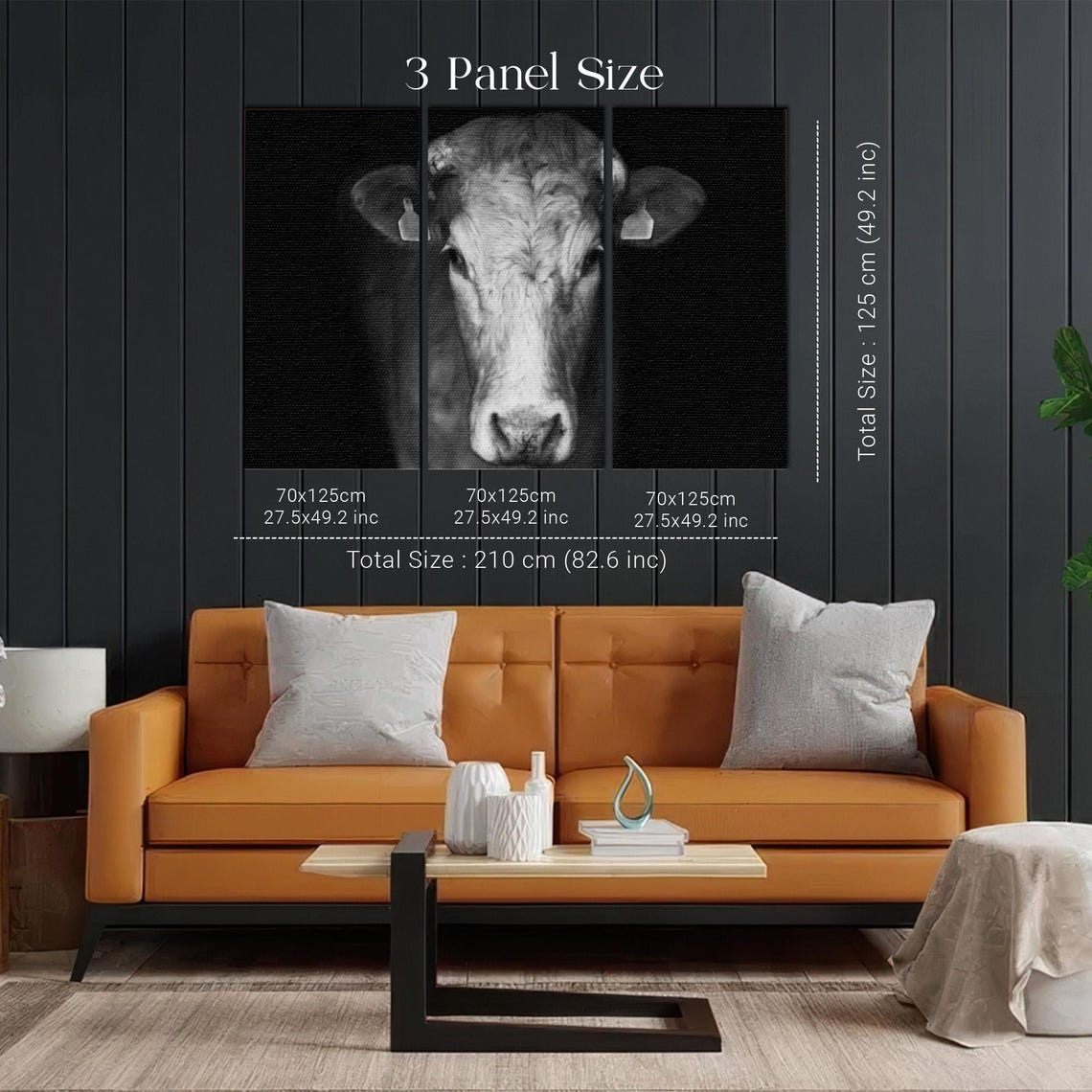 Black and White Cow Portrait on Dark Background Photo Poster - Image 2