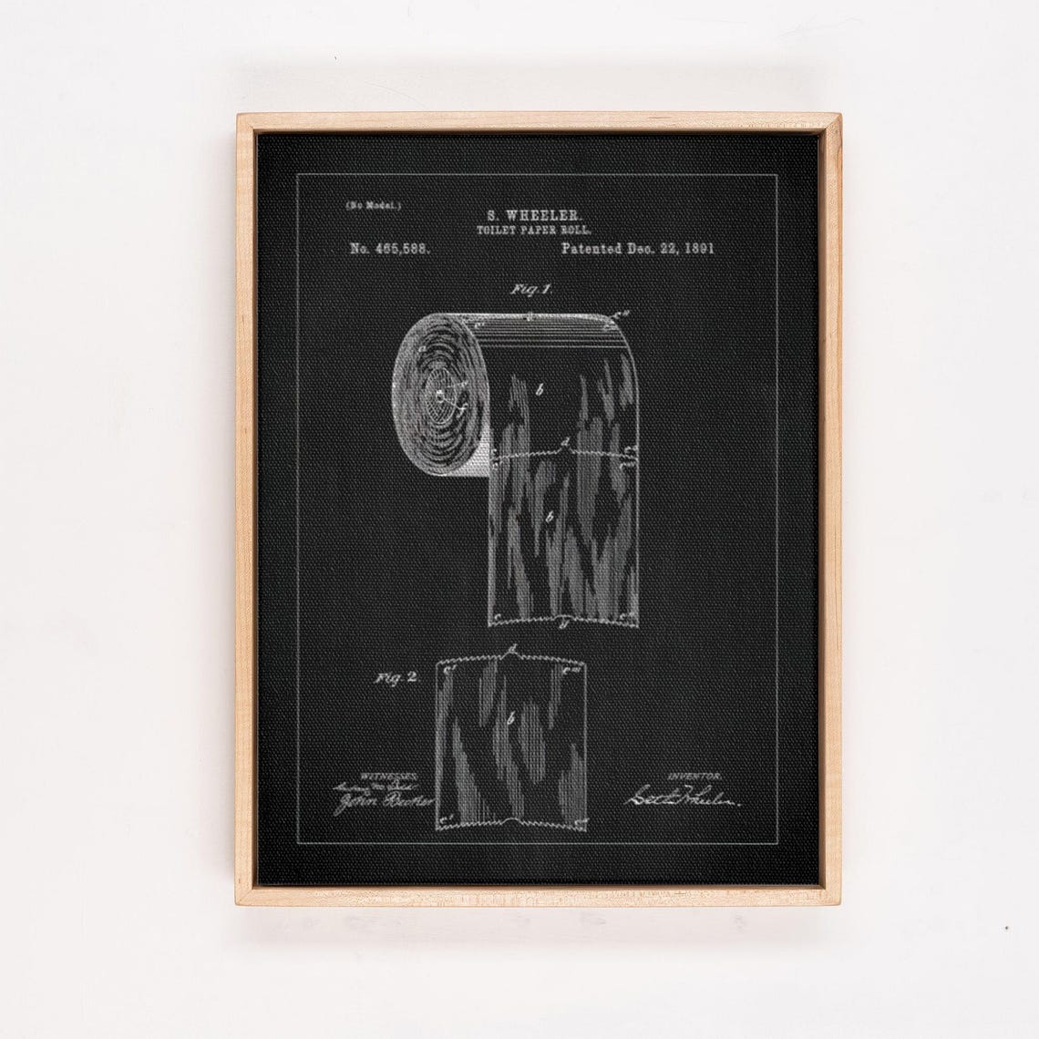 Vintage 1891 Toilet Paper Roll Patent Diagram on Black Poster - Image 4