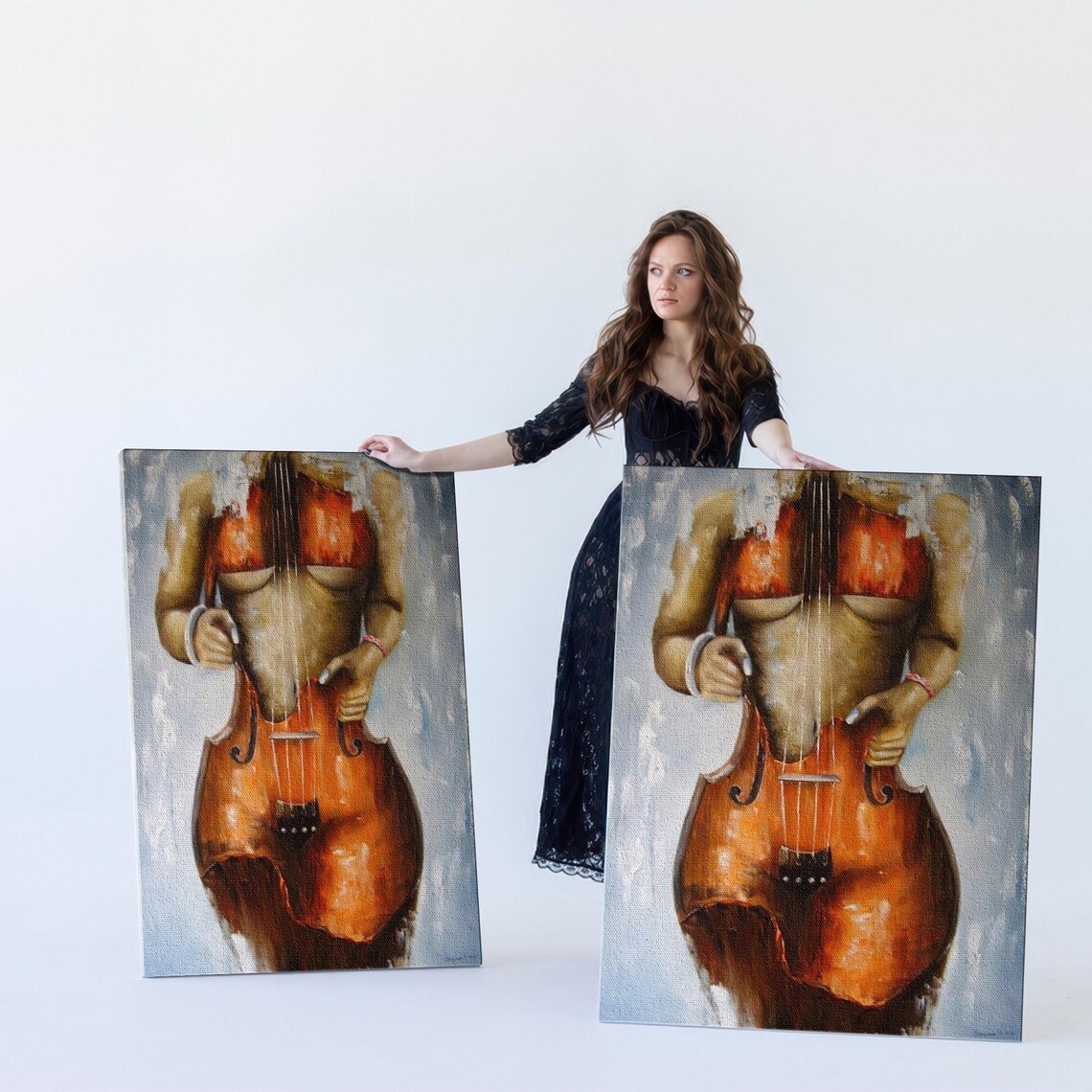 Surreal Painting of a Woman's Torso Blended with a Violin Body Poster - Image 5