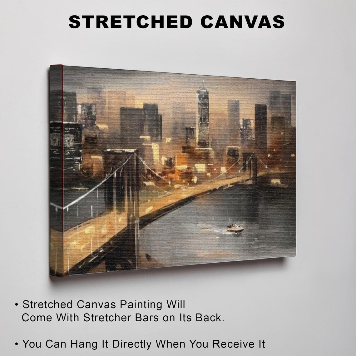 New York City Bridge Spanning the River Evening Skyline View Poster - Image 3