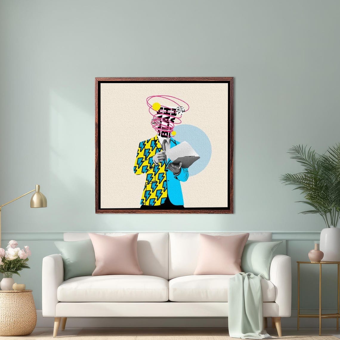 Surreal Pop Art Businessman Reading With Pink Spiral Head Poster