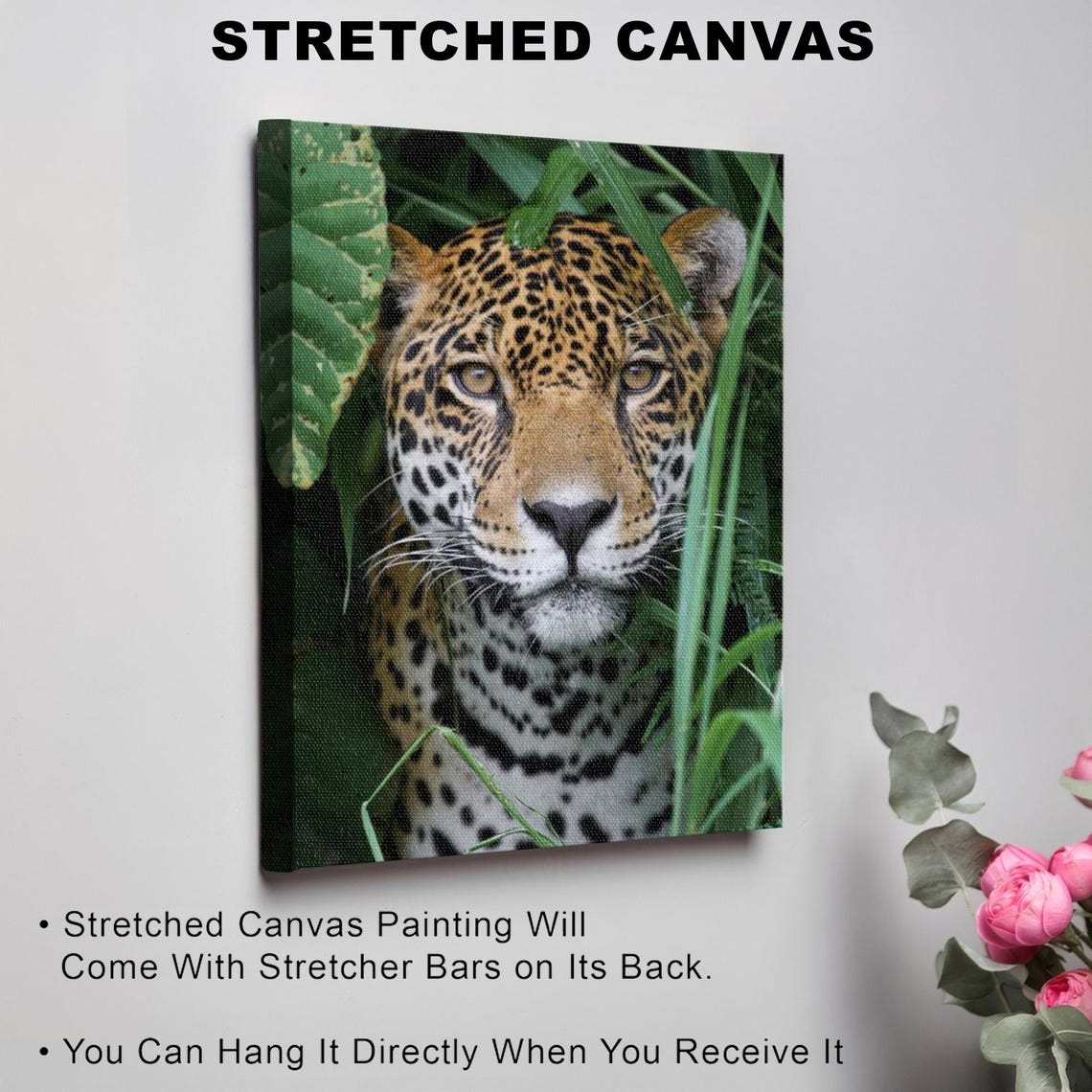 Leopard Peeking Through Lush Green Jungle Leaves Portrait Poster - Image 3
