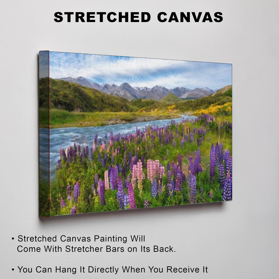 Purple Lupine Flowers Along Mountain River Valley Landscape Poster - Image 3