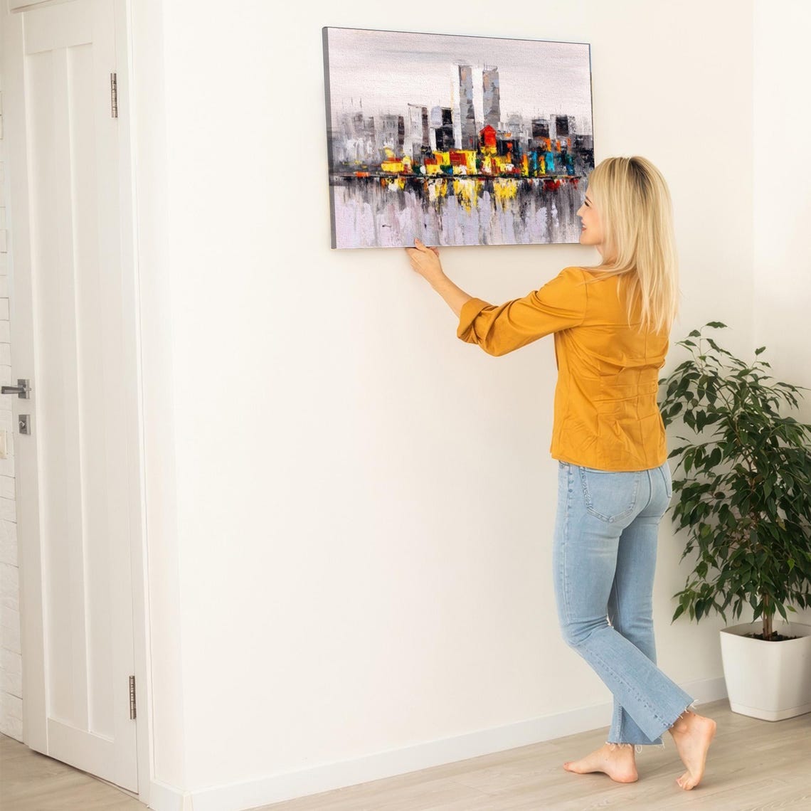 Abstract Colorful City Skyline With Water Reflection Painting Poster - Image 5