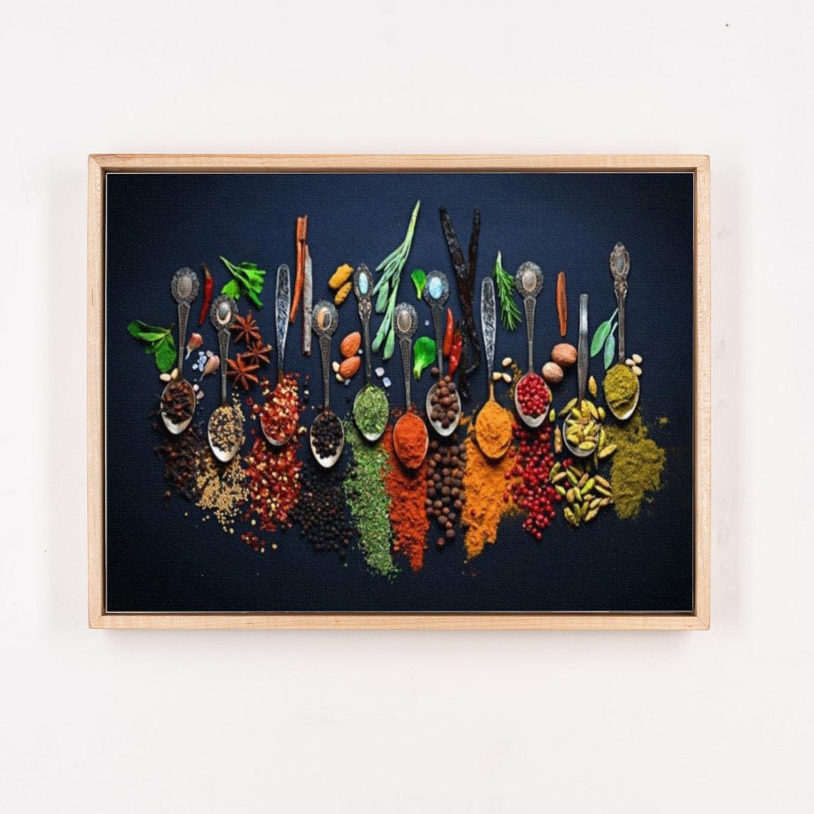 Colorful Spices in Spoons on Dark Background Kitchen Art Poster - Image 4