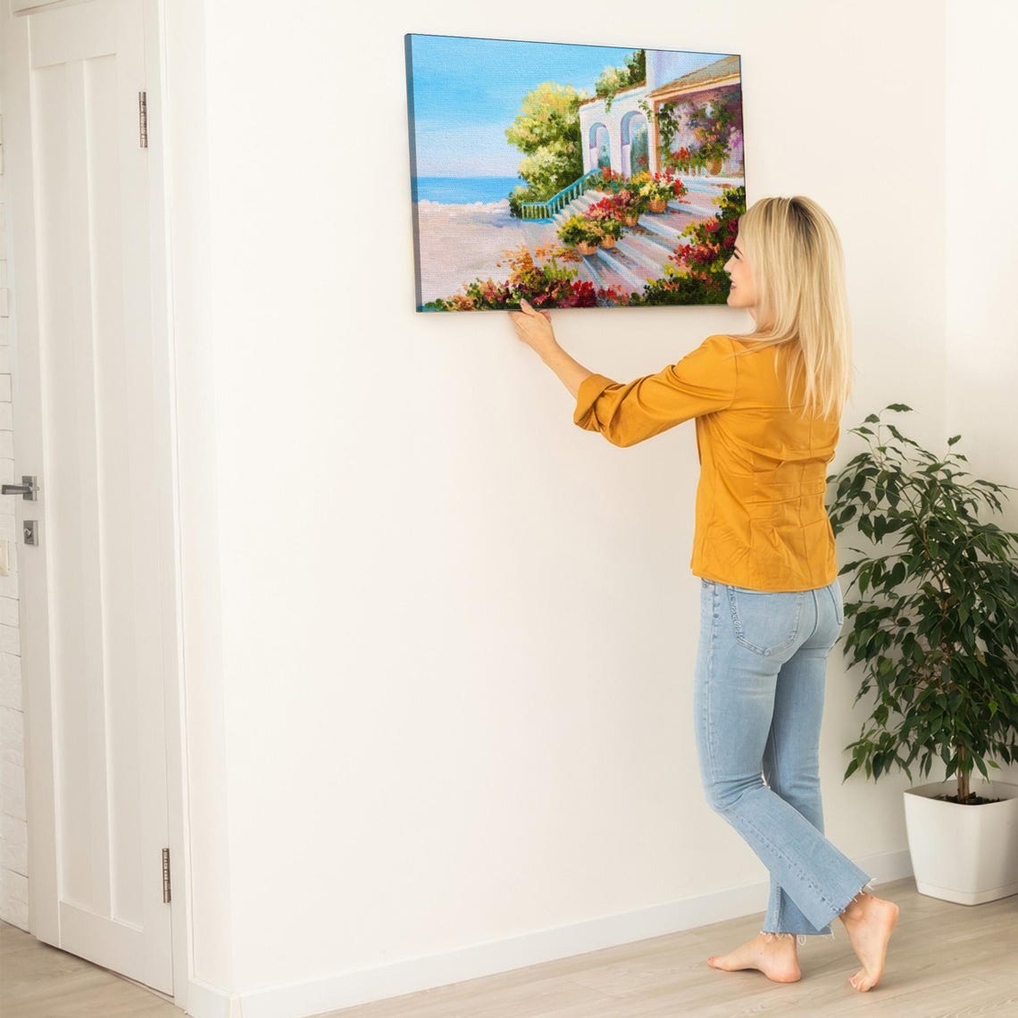 Sunlit Mediterranean Villa Terrace With Flowers Overlooking Sea Poster - Image 5
