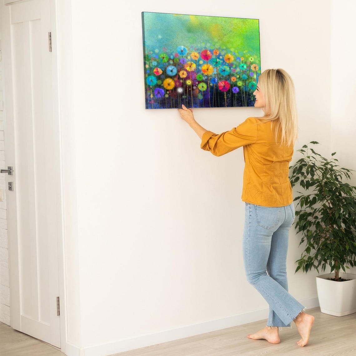 Rainbow Dandelion Style Abstract Flower Heads Whimsy Art Poster - Image 5