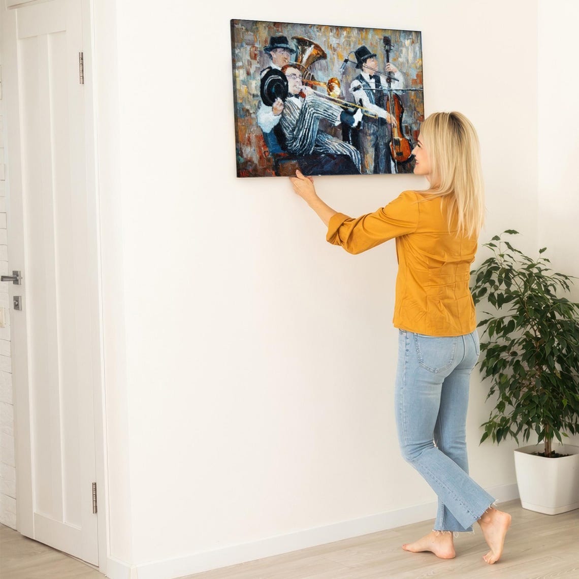 Jazz Band Musicians Playing Tuba Trombone And Bass Painting Poster - Image 5