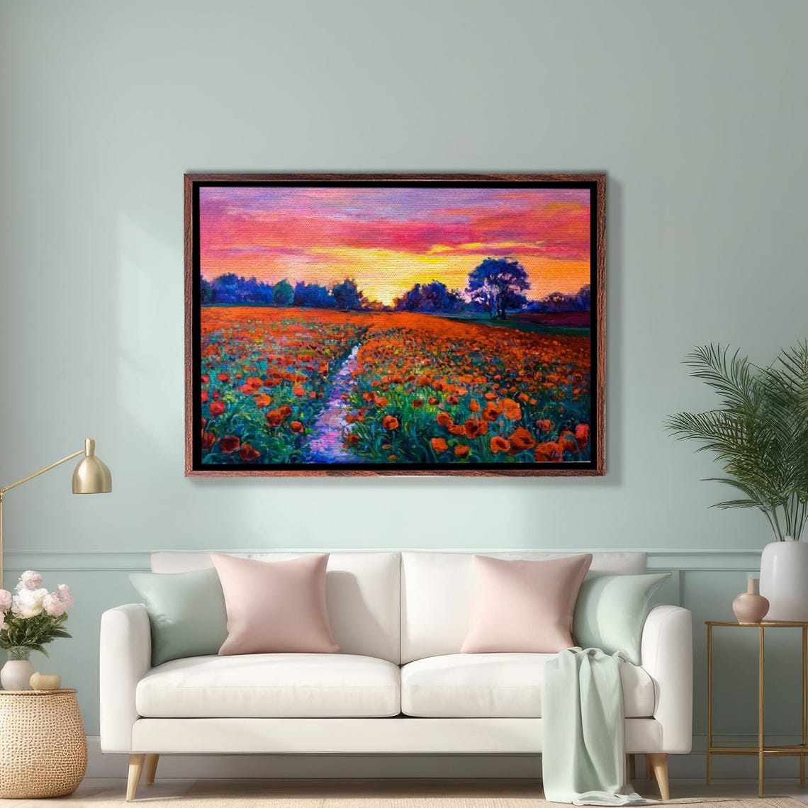 Red Poppy Field Winding Sunset Path Vibrant Flower Meadow Poster