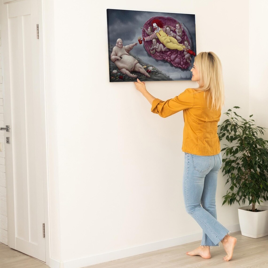 Fast Food Creation of Adam Parody Pop Satire Painting Poster - Image 5