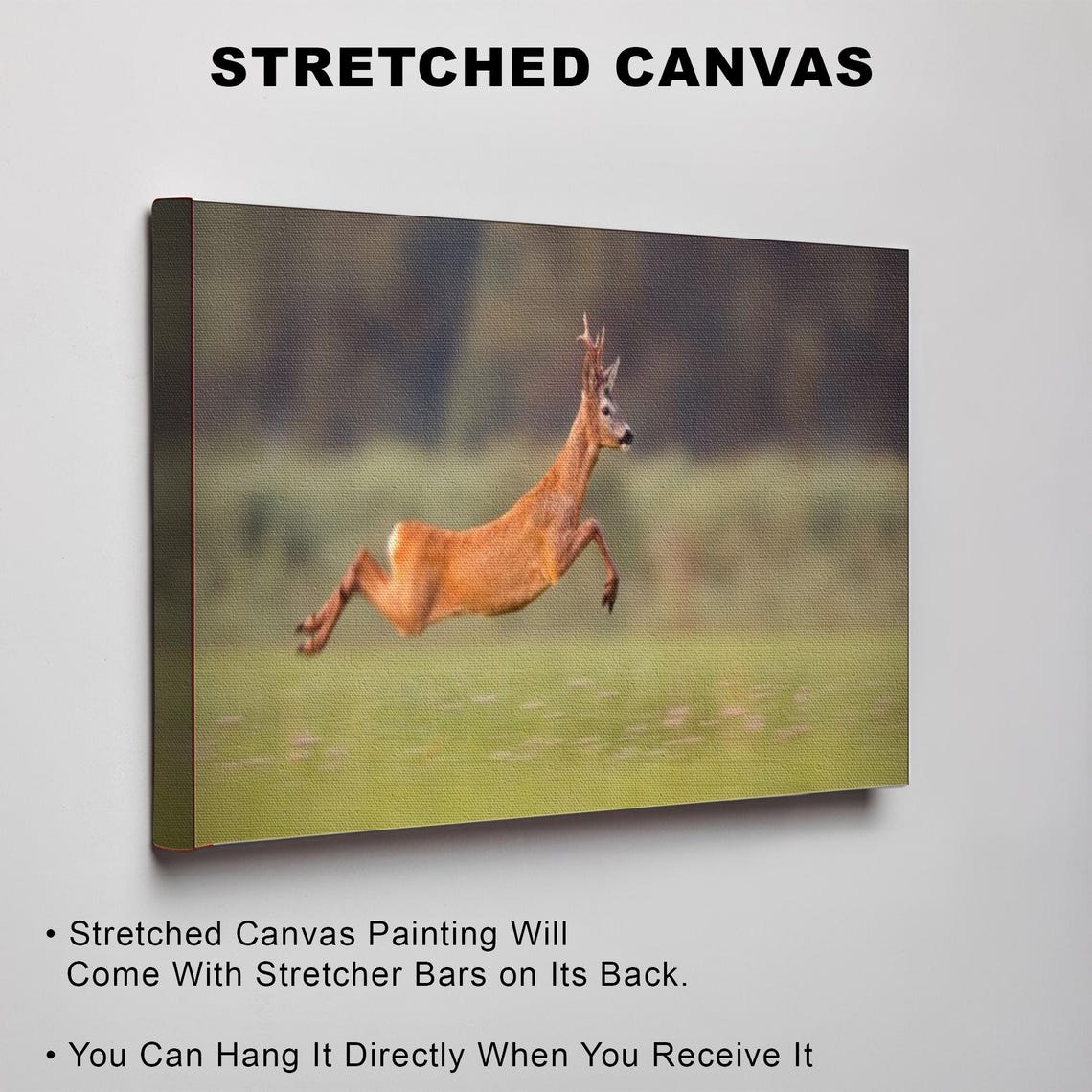 Leaping Roe Deer Stag Jumping High Across Green Meadow Poster - Image 3