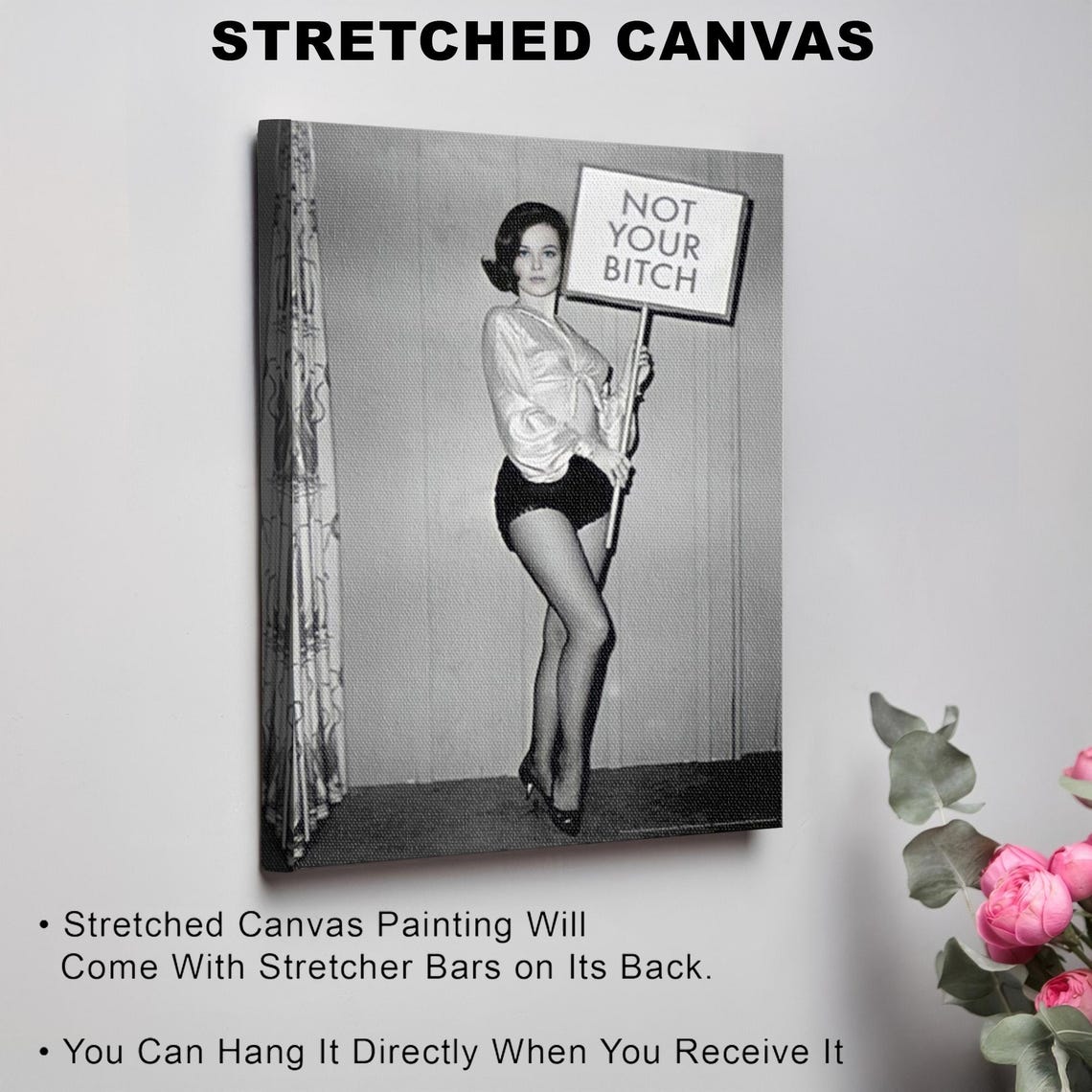 Vintage Pinup Woman Holding Not Your Bitch Protest Sign Poster - Image 3