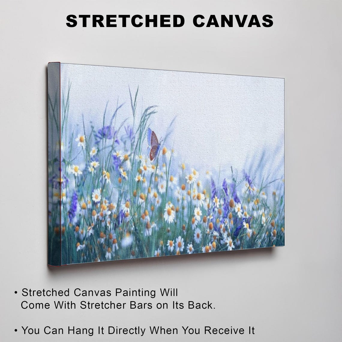 Wildflowers And Daisies With Butterfly Soft Pastel Art Poster - Image 3
