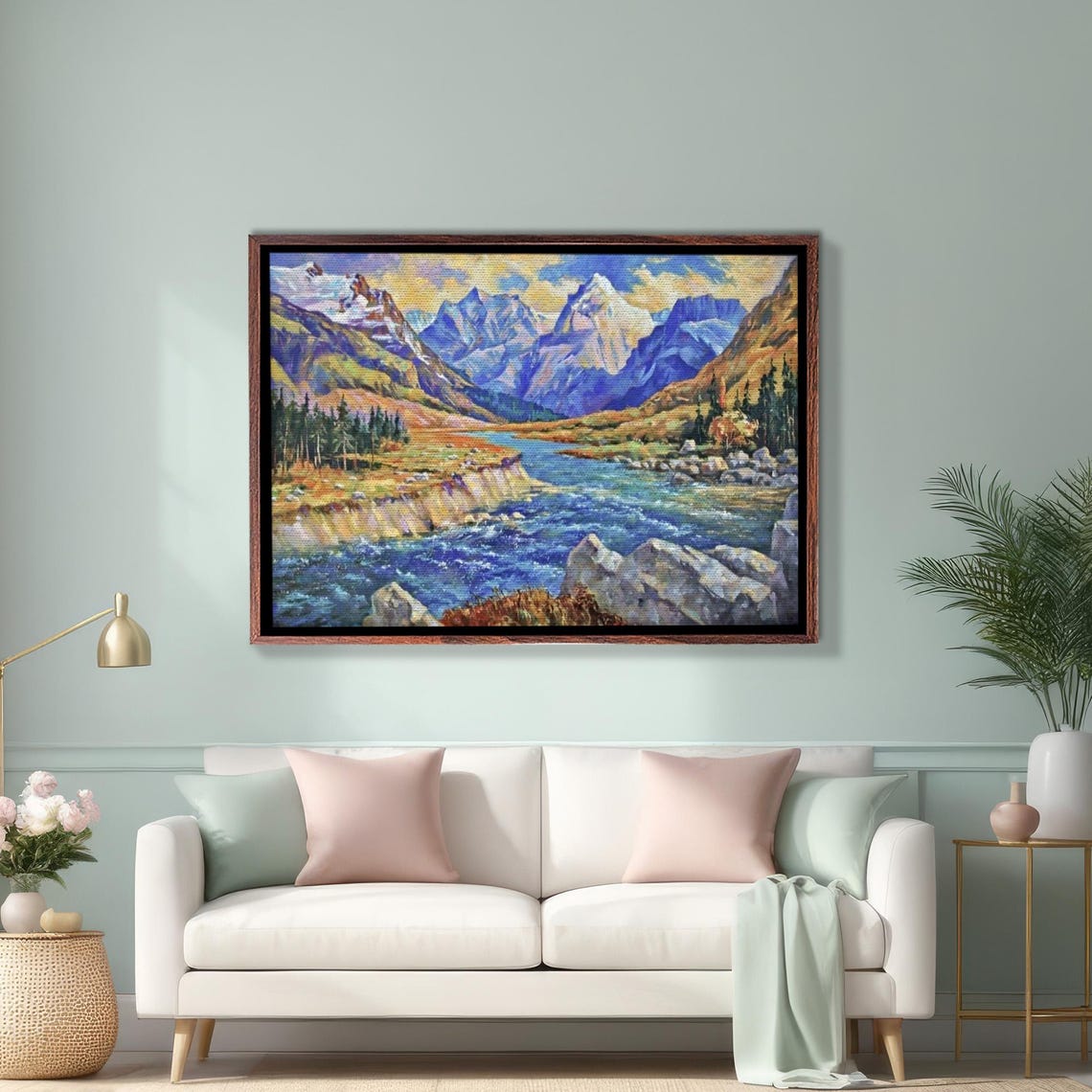Caucasus Mountains View Oil Painting Style Decorative Art Nature Wall Decor Nature Wall Decor Nature Art