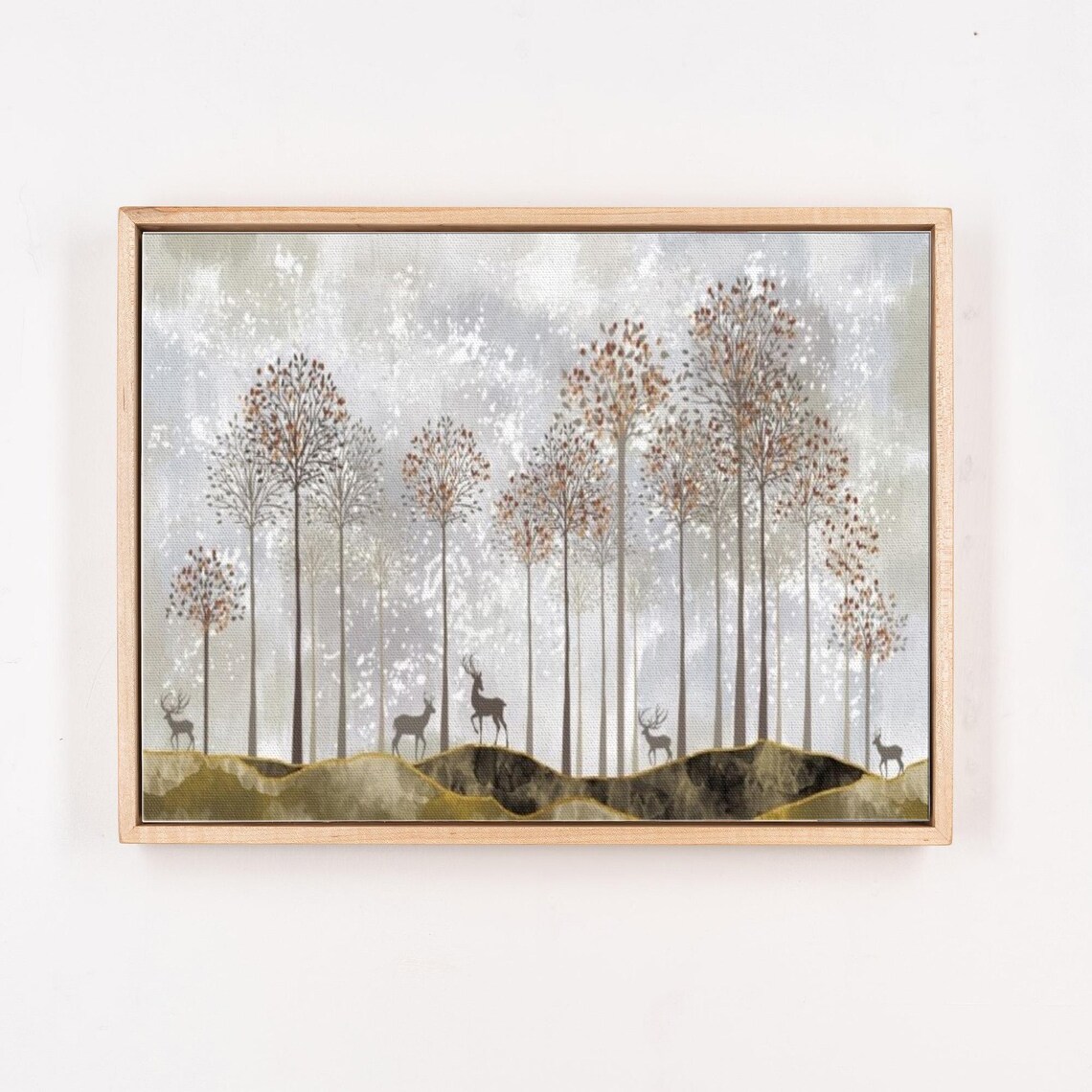 Deer Silhouettes In Winter Forest Painting Nature Landscape Poster - Image 4