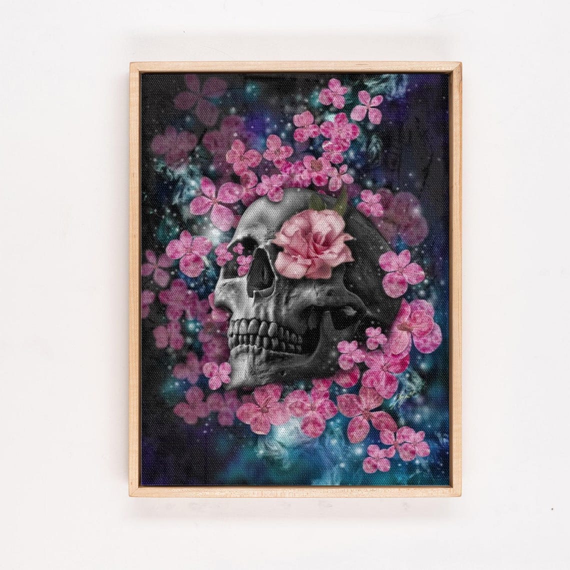 Dark Floral Skull With Pink Blossoms Gothic Botanical Poster - Image 4