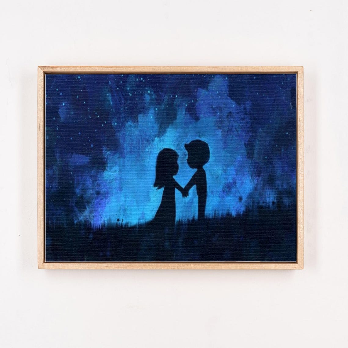 Young Couple Silhouette Holding Hands Under Starry Sky Poster - Image 4