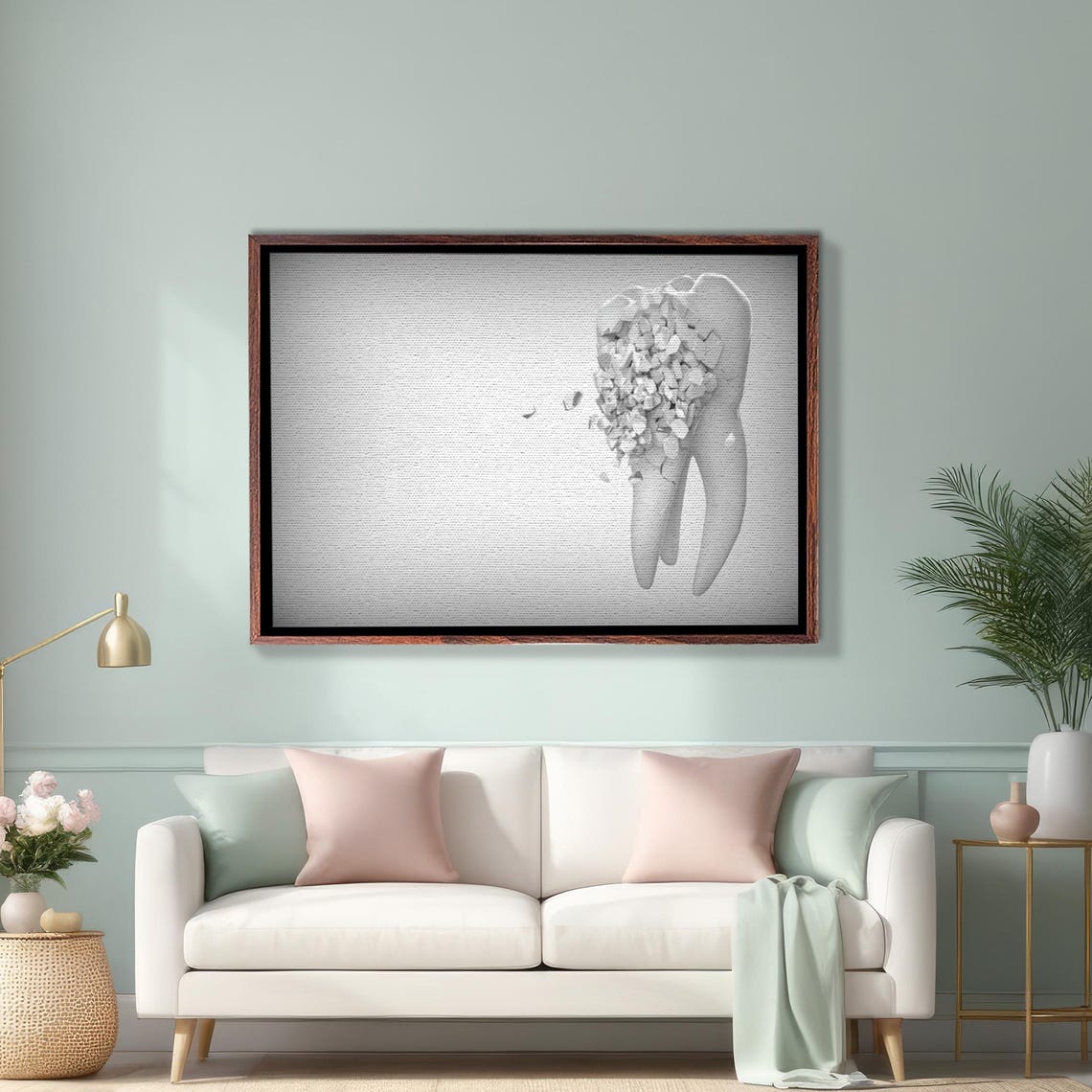 Decaying Tooth Crumbling Into Particles Minimal Dental Art Poster