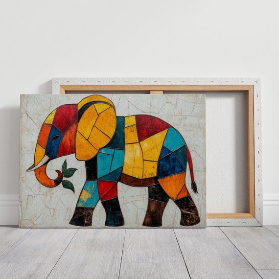 Vibrant Geometric Elephant Wall Art Abstract Colorful Animal Painting Modern Boho Decor For Living Room Or Kids Space