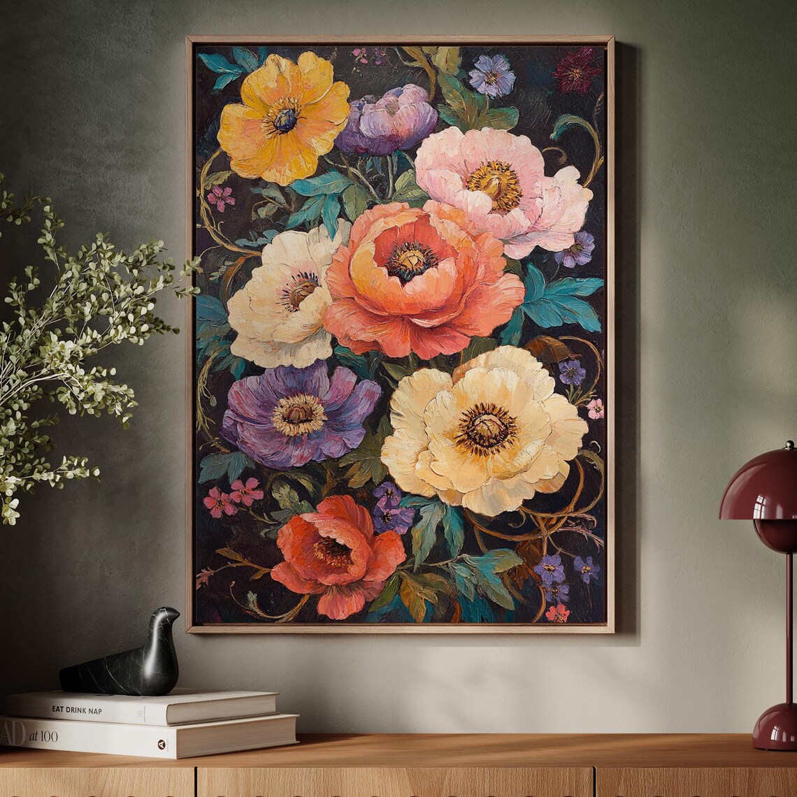 Vibrant Floral Bouquet Textured Oil Painting Bold Blooms Poster