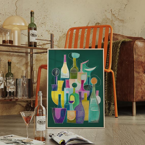 Colorful Bottle Still Life Abstract Geometric Canvas Wall Art