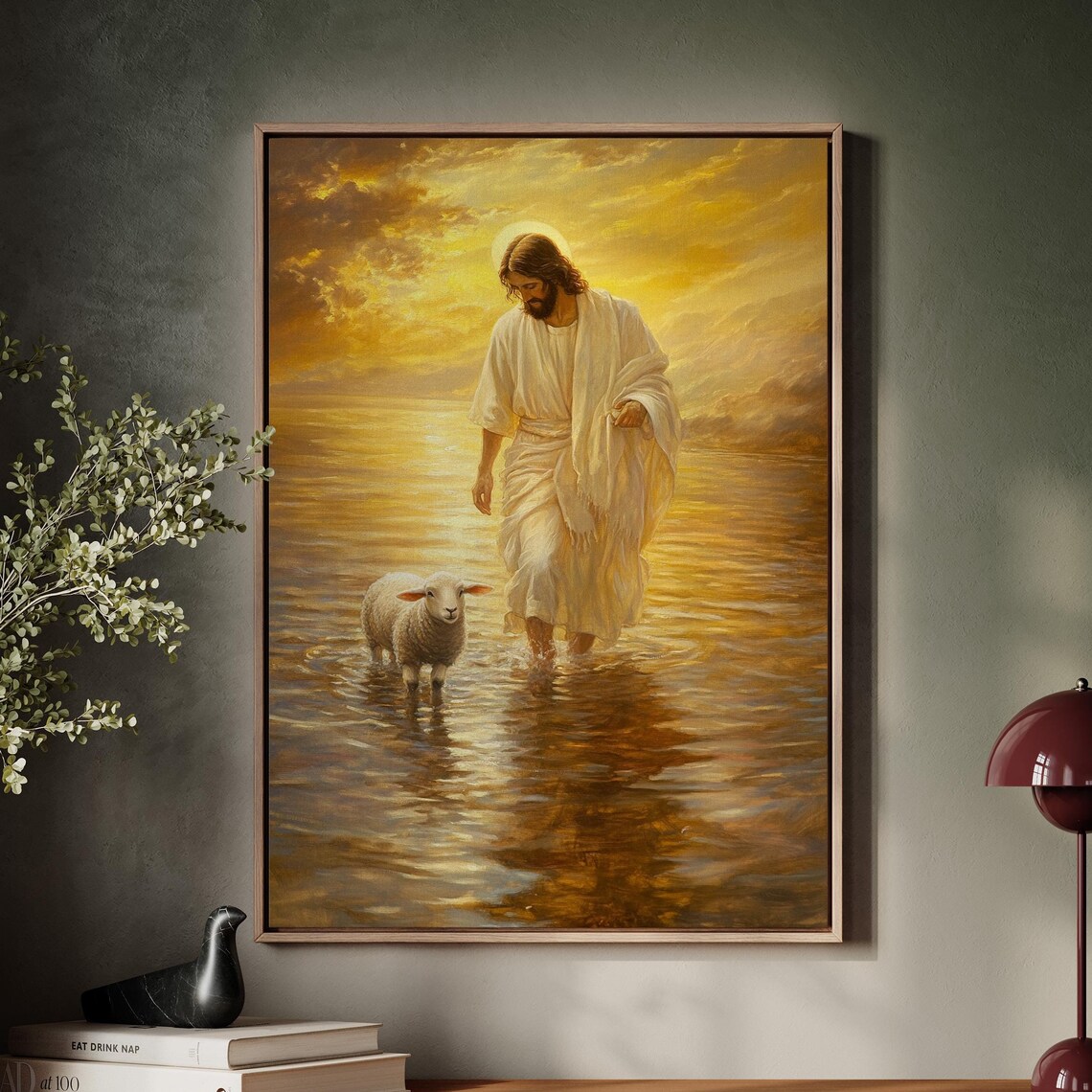 Jesus Walking With Lamb, Peaceful Christian Art Print