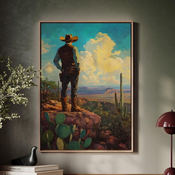 Cowboy Overlook At Sunset Southwestern Desert Wall Art