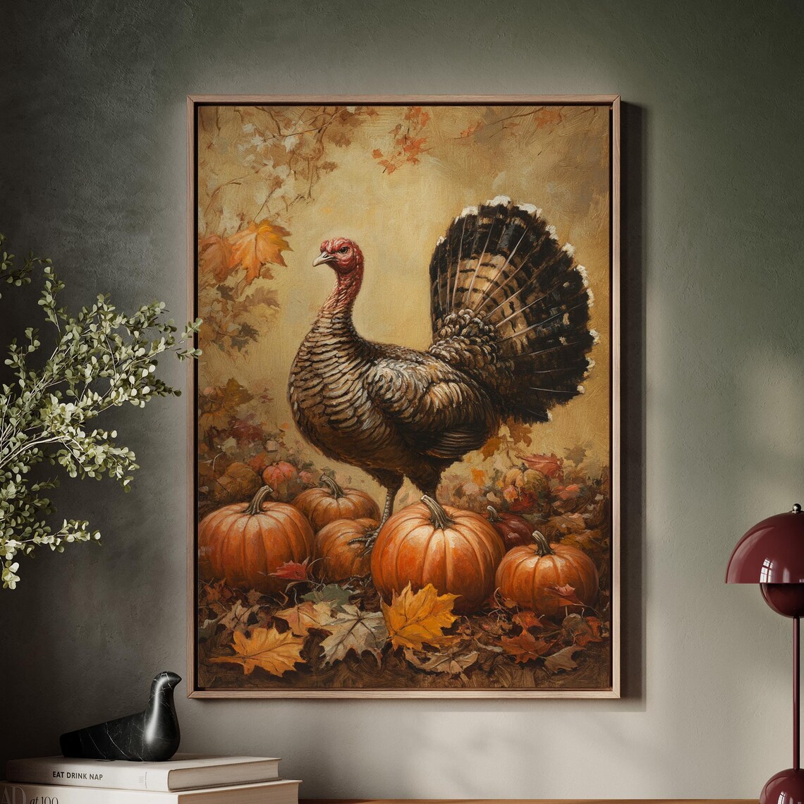 Thanksgiving Turkey With Pumpkins Golden Fall Painting Poster