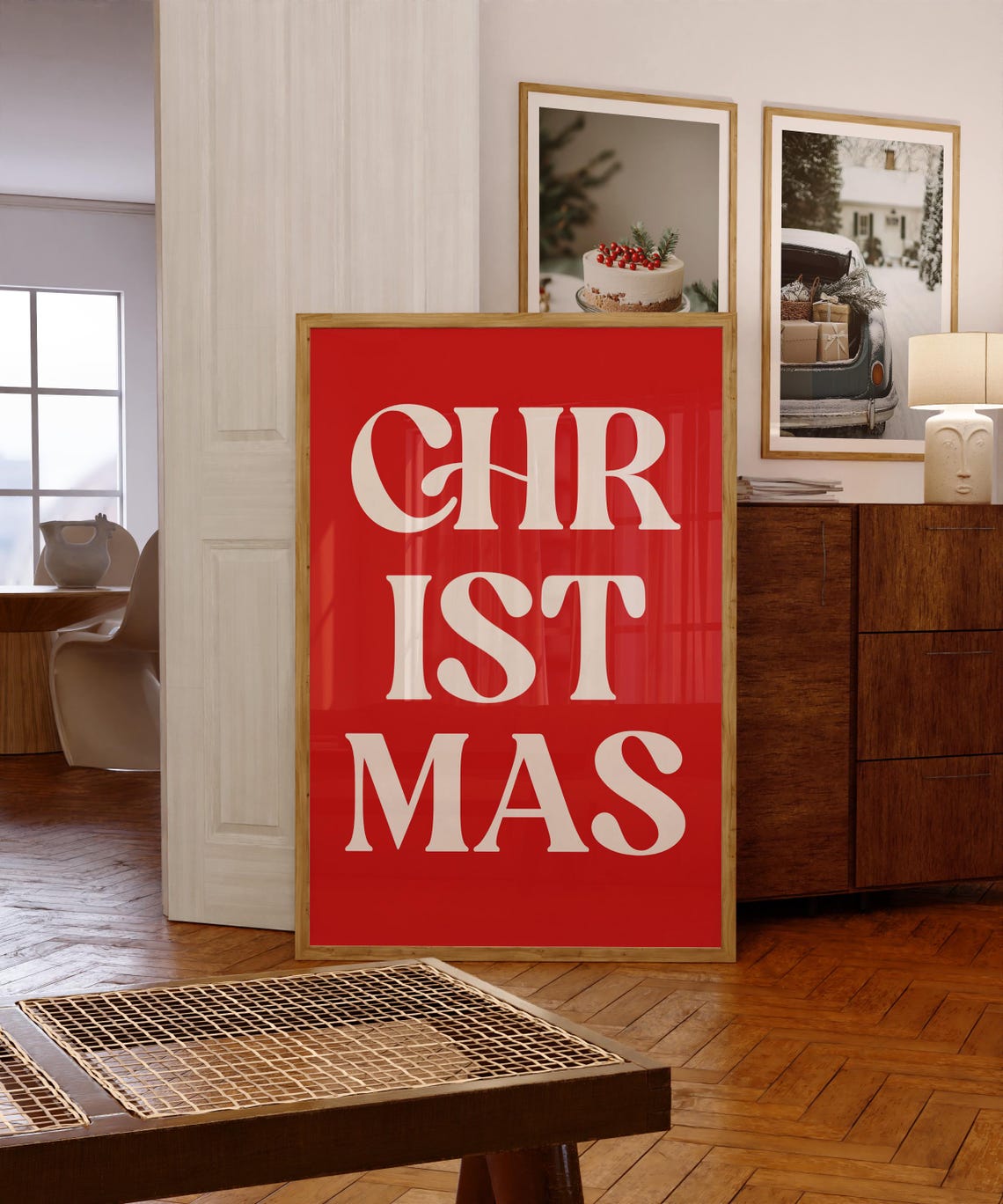 Christmas Cream Typography on Red Minimalist Holiday Decor Poster - Image 2
