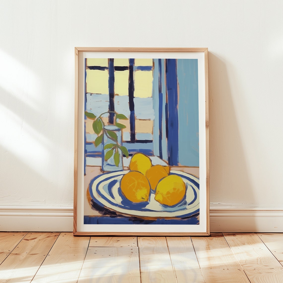 Lemons on Striped Plate by a Window Matisse Style Kitchen Poster